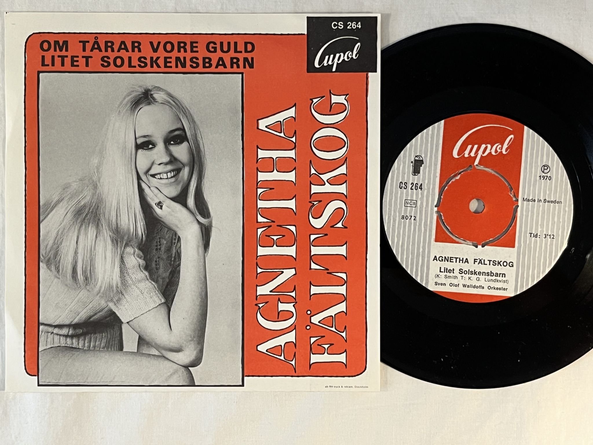 Omslagsbild för skivan AGNETHA FÄLTSKOG Om Tårar Vore Guld 7" -70 CUPOL CS 264
