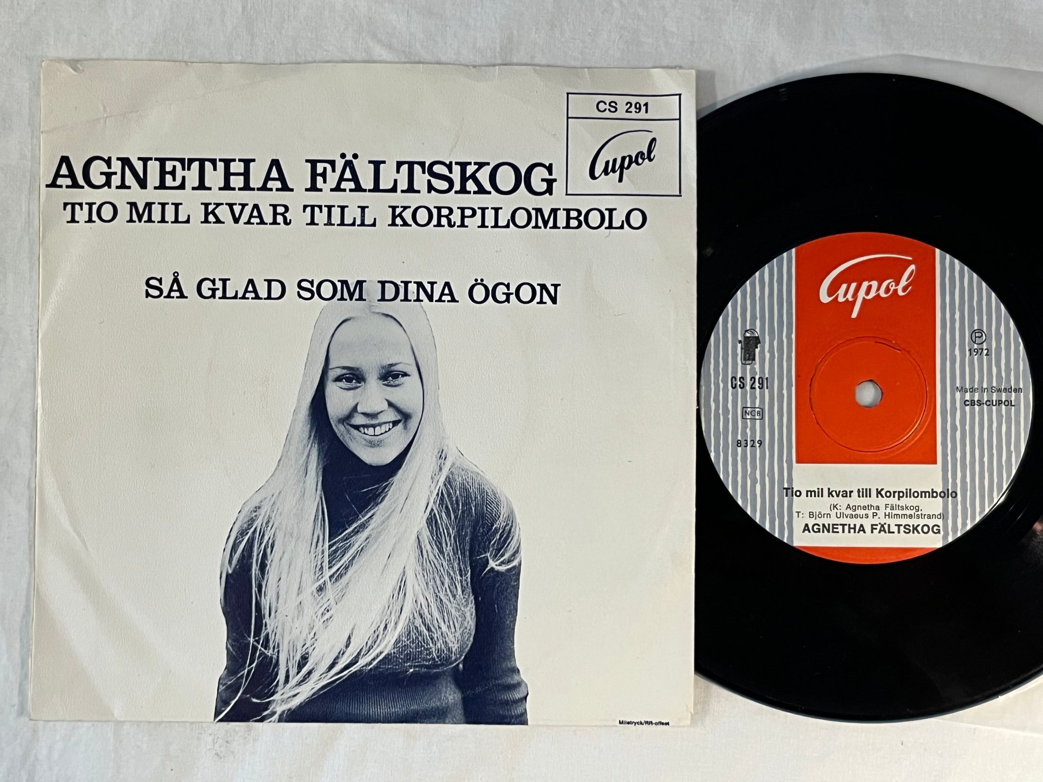 Omslagsbild för skivan AGNETHA FÄLTSKOG tio mil kvar till Korpilombolo 7" -72 CUPOL CS 291