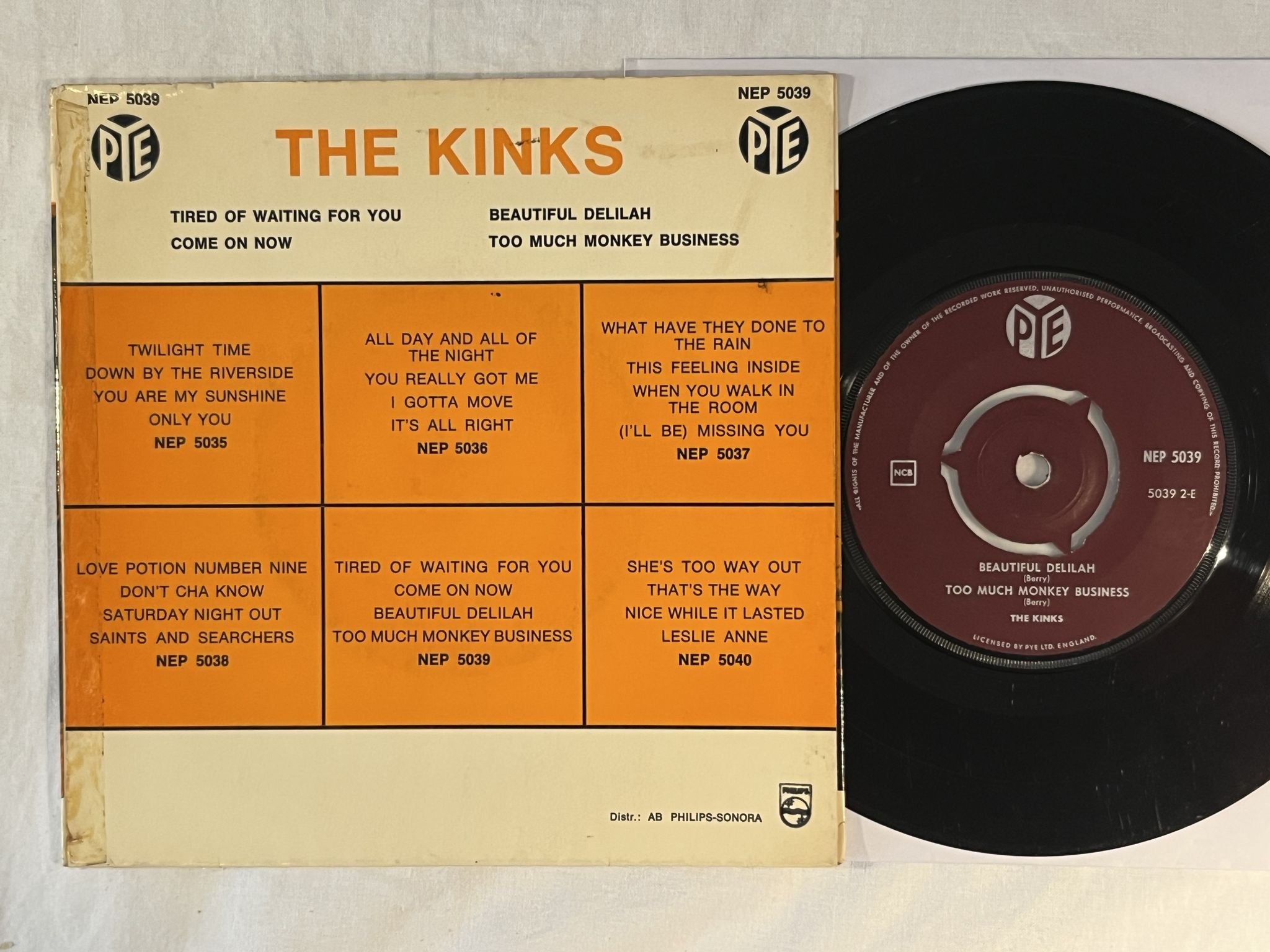 Omslagsbild för skivan THE KINKS Tired Of Waiting For You 7" -65 Swe PYE NEP 5039