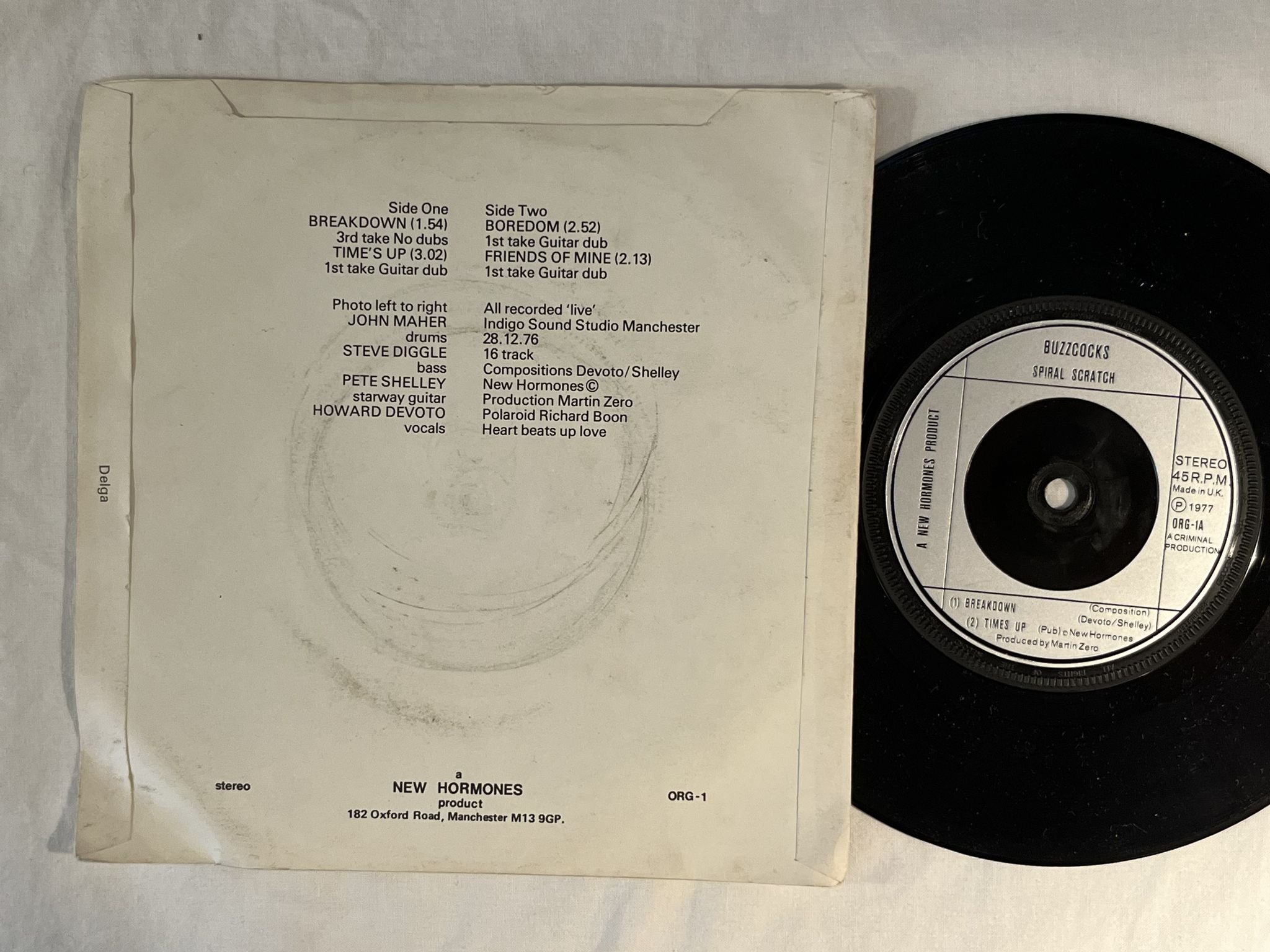 Omslagsbild för skivan BUZZCOCKS Spiral Scratch 7" -77 UK new hormones ORG-1 ** ORIGINAL PRESSING **