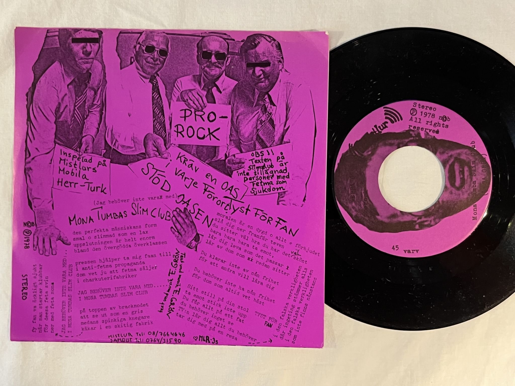 Omslagsbild för skivan EBBA GRÖN Prorock 7" -78 MISTLUR MLR-3s ** Big Centre Hole **