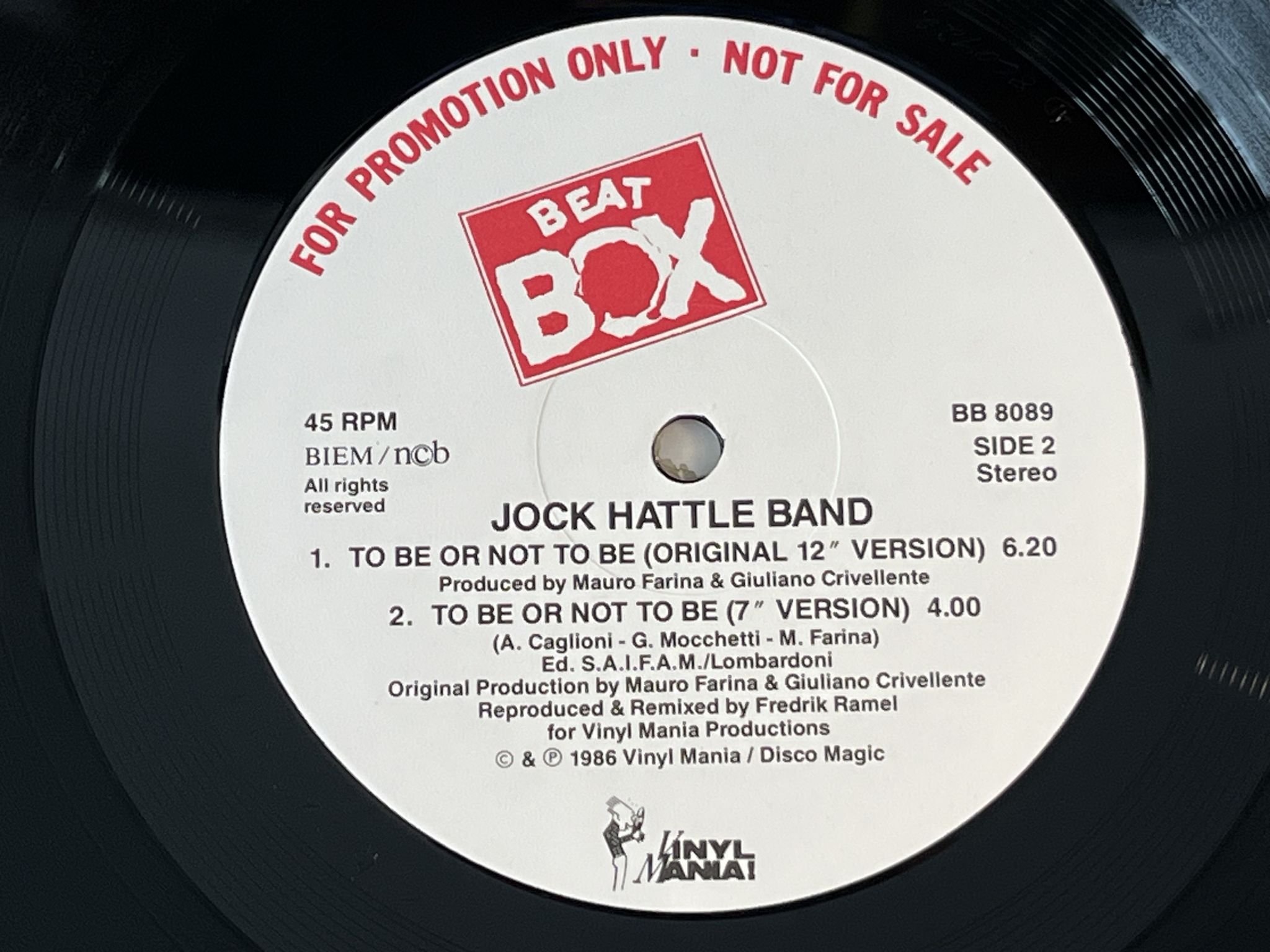 Omslagsbild för skivan JOCK HATTLE BAND to be or not to be 12" -86 BEAT BOX promo BB 8089