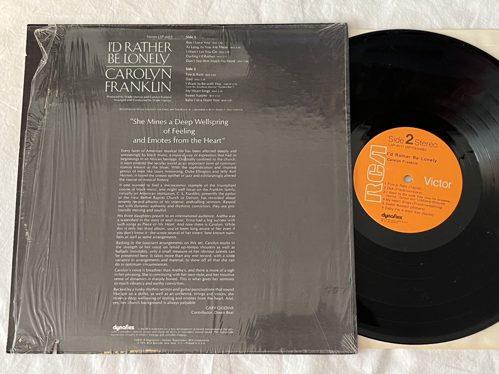 Omslagsbild för skivan CAROLYN FRANKLIN I'd rather be lonely LP -73 US RCA LSP 4411
