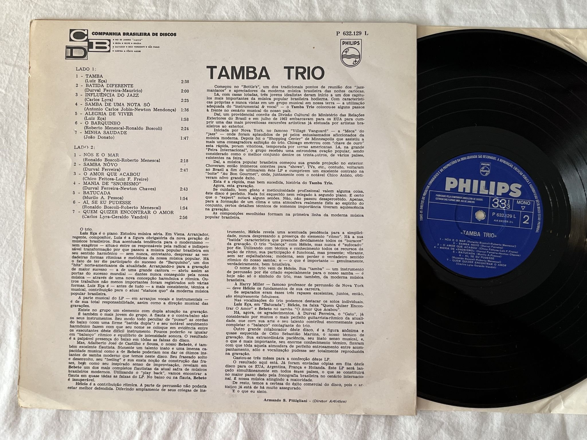 Omslagsbild för skivan TAMBA TRIO s/t LP -62 Brazil PHILIPS P 632.129 L ** BOSSANOVA **