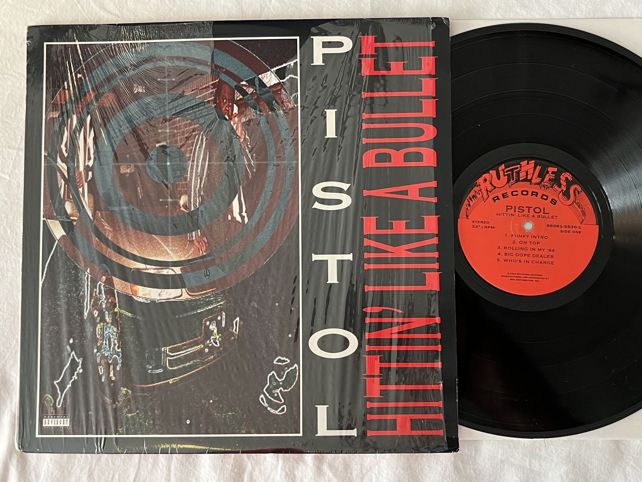 Omslagsbild för skivan PISTOL hittin' like a bullet LP -94 US RUTHLESS 88561-5530-1