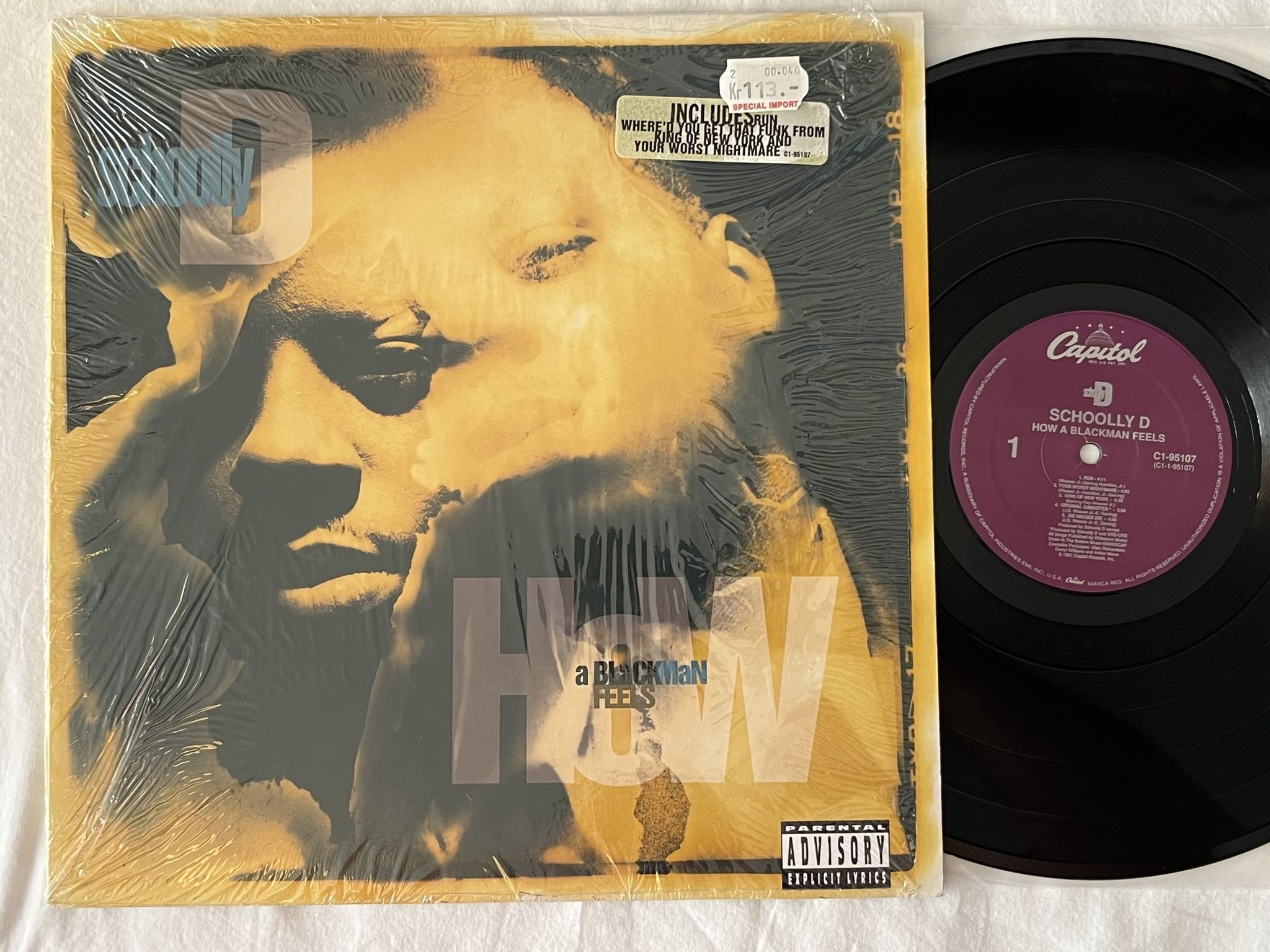 Omslagsbild för skivan SCHOOLLY D how a blackman feels LP -91 US CAPITOL C1-95107