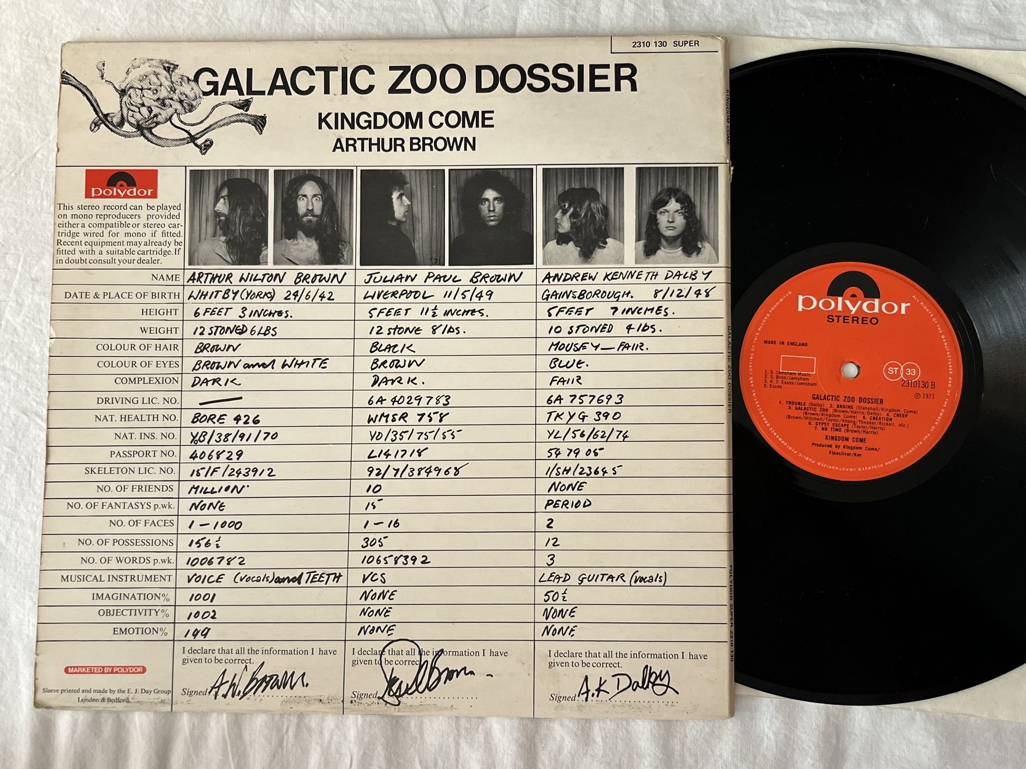 Omslagsbild för skivan KINGDOM COME galactic zoo dossier LP -71 UK POLYDOR 2310130 *** poster ***