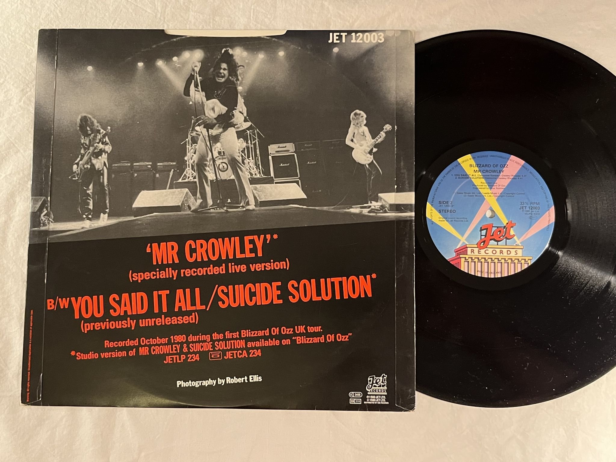Omslagsbild för skivan OZZY OSBOURNE blizzard of ozz - Mr Crowley 12"single -80 UK JET 12003