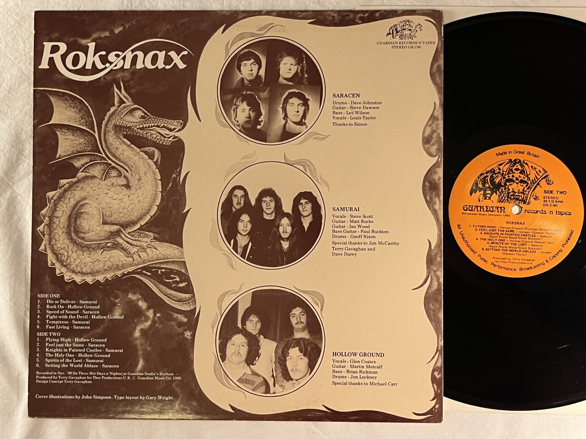 Omslagsbild för skivan V/A roksnax LP -80 UK GUARDIAN RECORDS N' TAPES GR C80 *** RARE METAL ***
