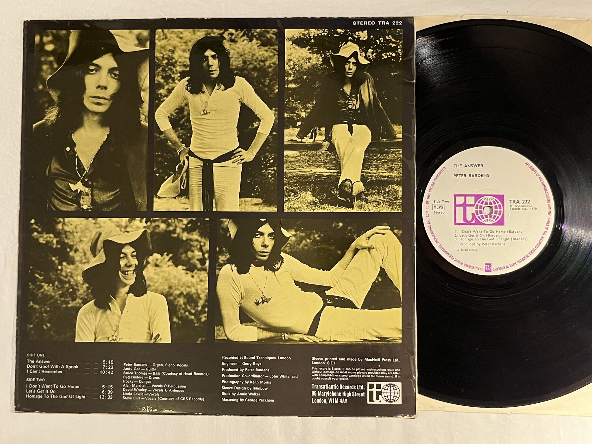 Omslagsbild för skivan PETER BARDENS the answer LP -70 UK TRANSLANTIC TRA 222 *** PSYCH / PROG ***