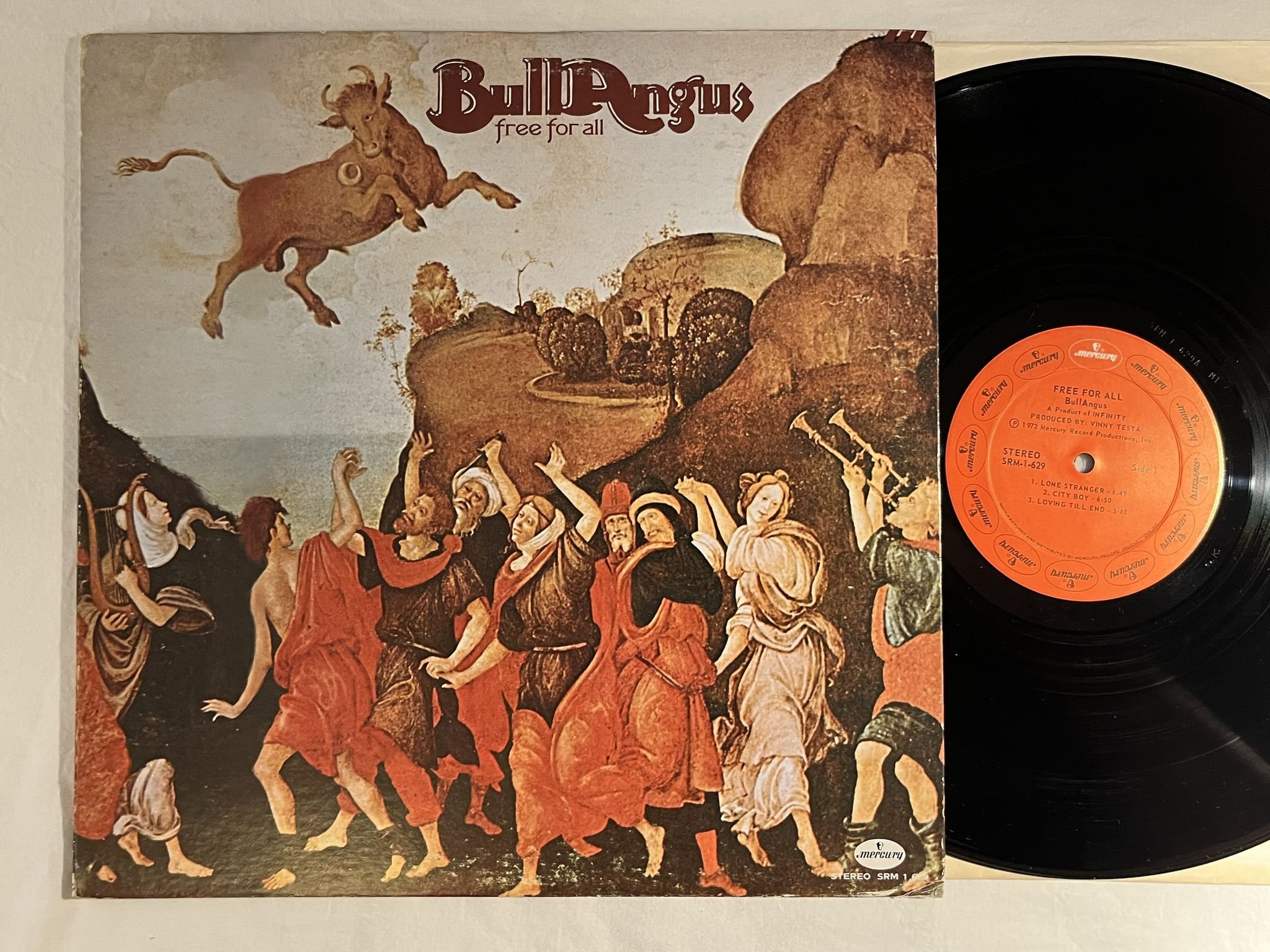 Omslagsbild för skivan BULL ANGUS free for all LP -72 US MERCURY SRM 1-629