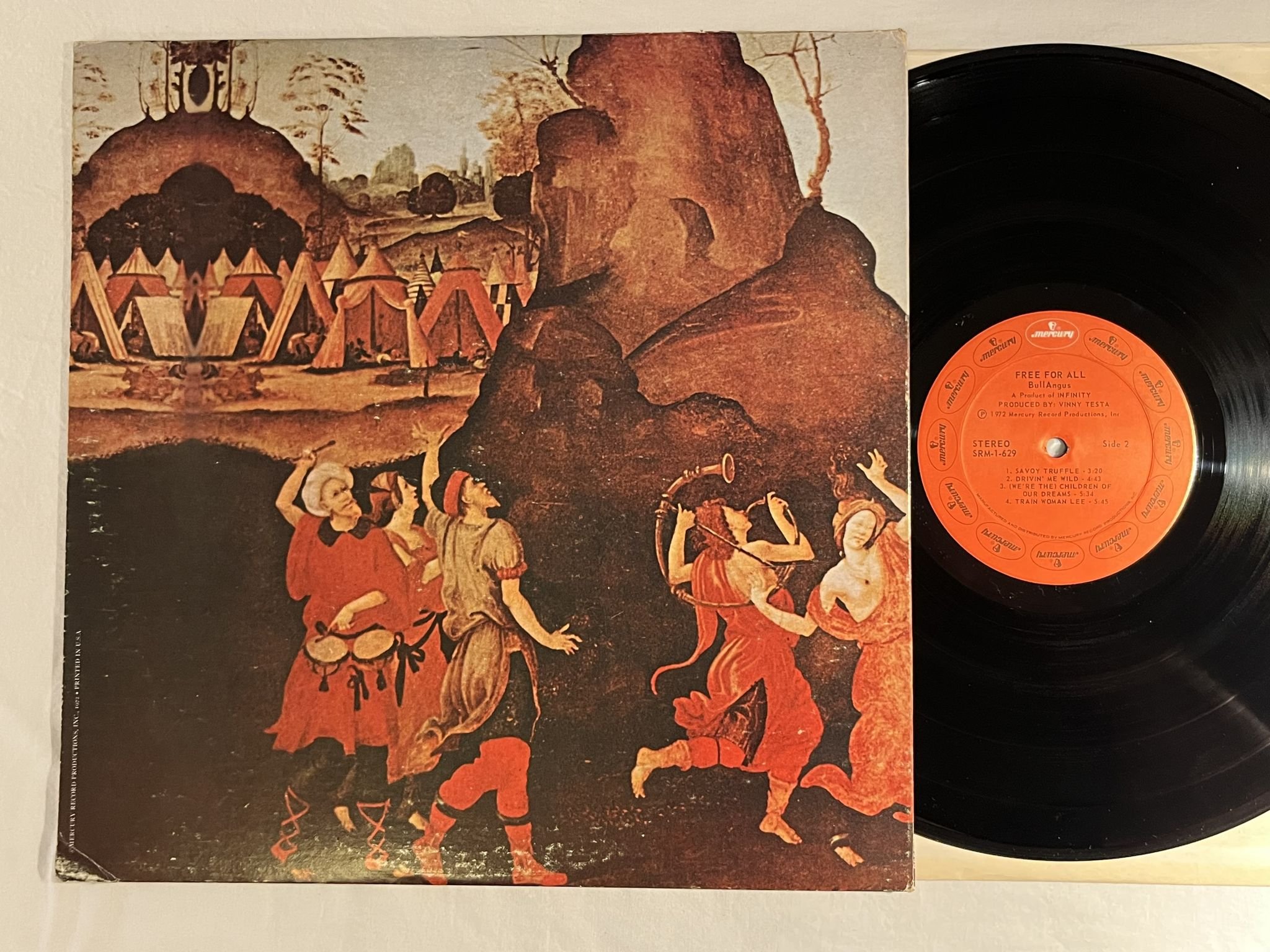Omslagsbild för skivan BULL ANGUS free for all LP -72 US MERCURY SRM 1-629