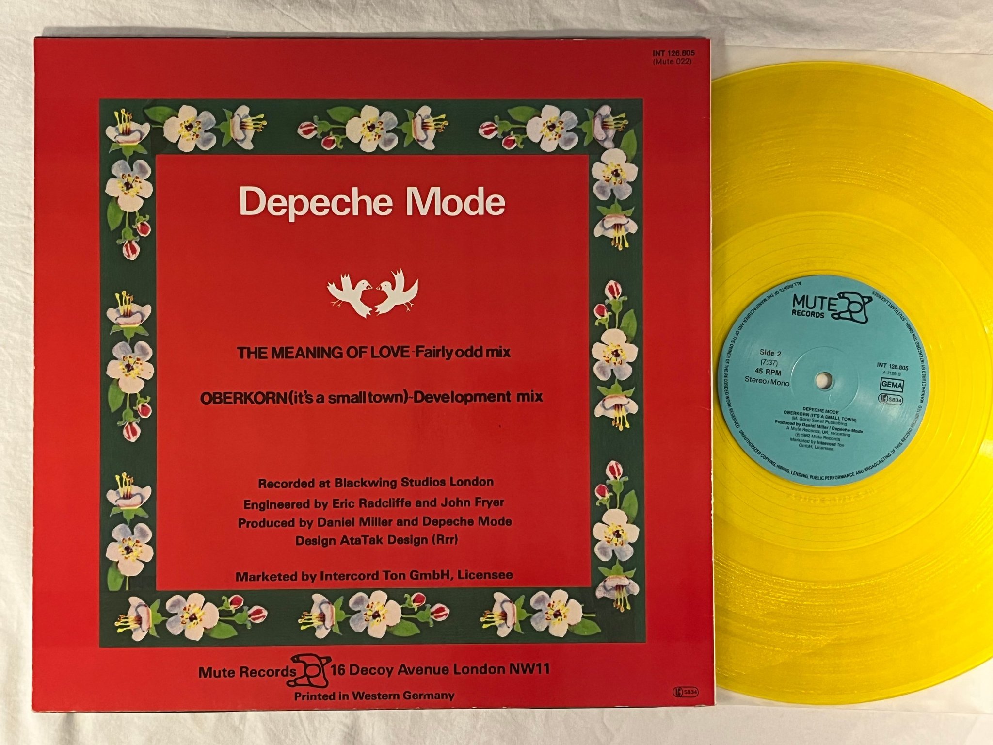 Omslagsbild för skivan DEPECHE MODE the meaning of love 12" -87 Ger MUTE Mute 022 ** RARE YELLOW **