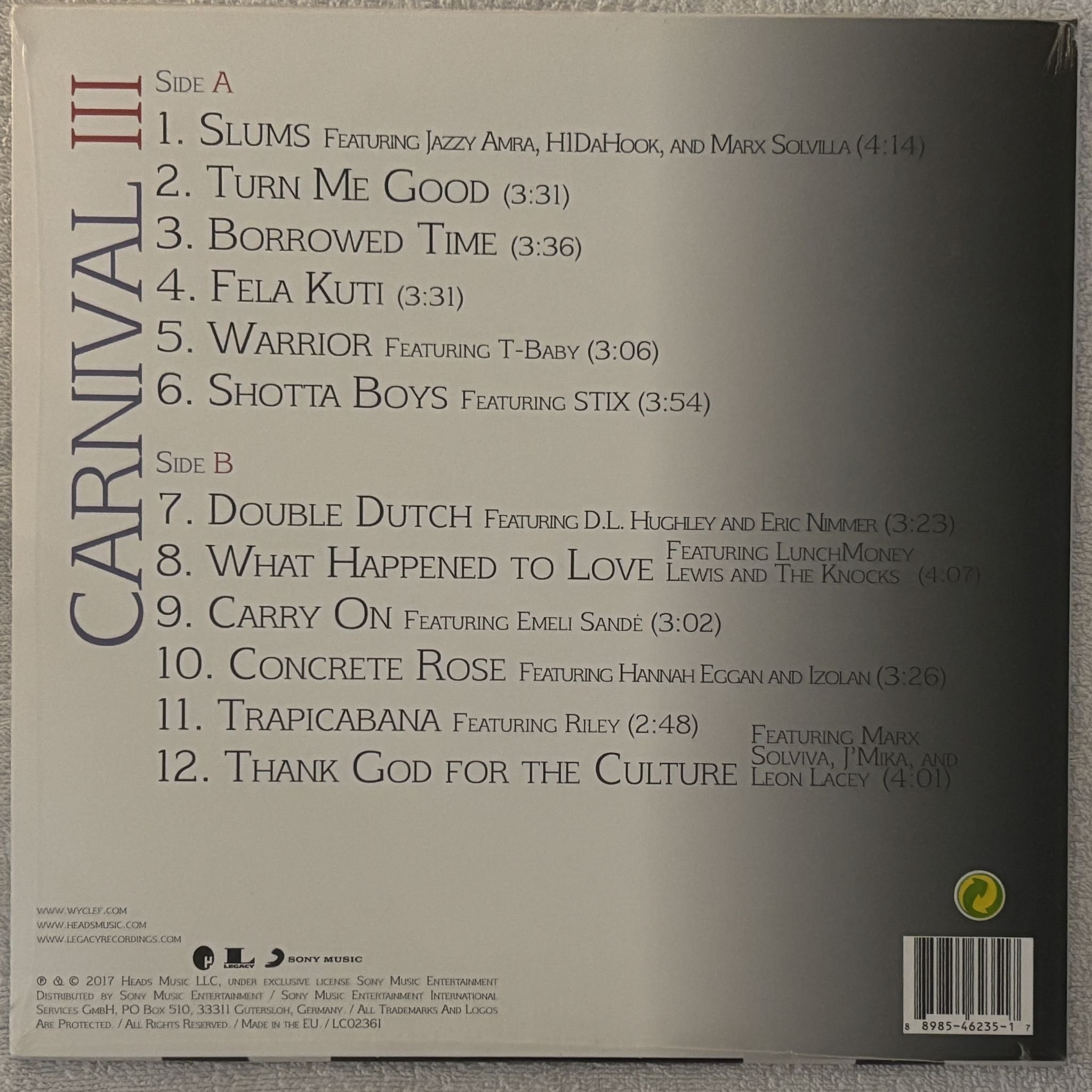 Omslagsbild för skivan WYCLEF JEAN Carnival III:The Fall And Rise Of A Refugee LP- 2017 88985462351