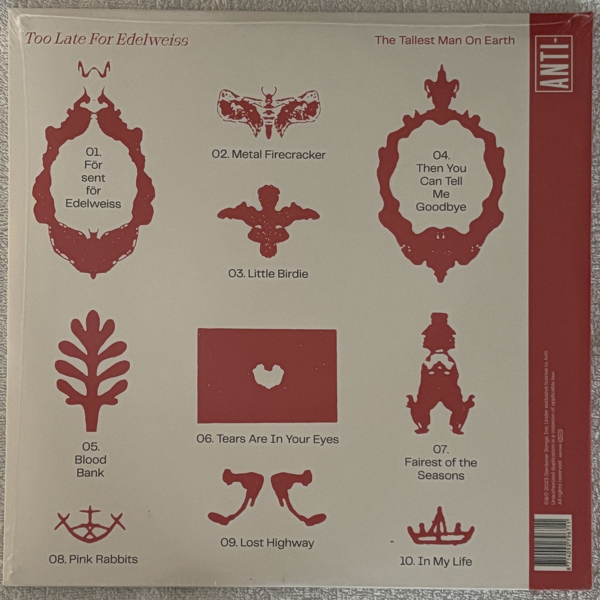 Omslagsbild för skivan THE TALLEST MAN ON EARTH too late for edelweiss LP Anti- 7967-1