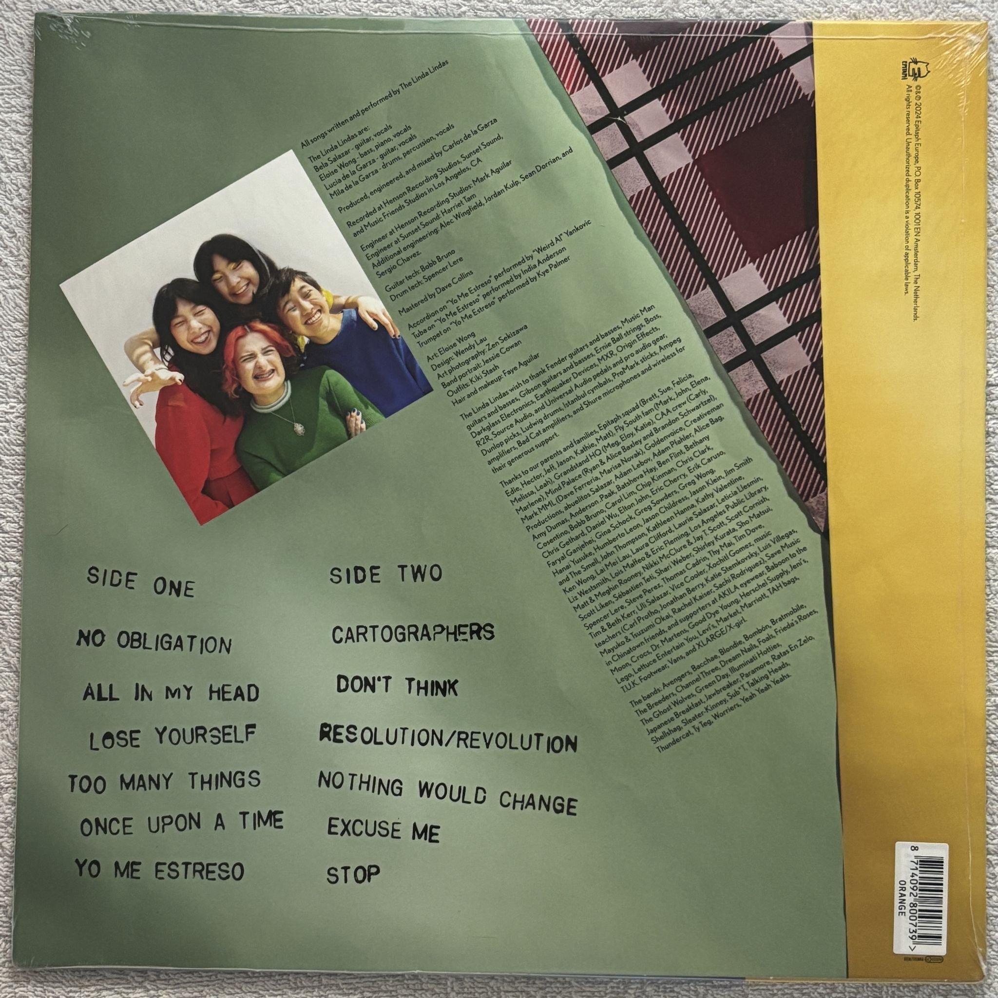 Omslagsbild för skivan THE LINDA LINDAS No obligation LP Epitaph 8007-1