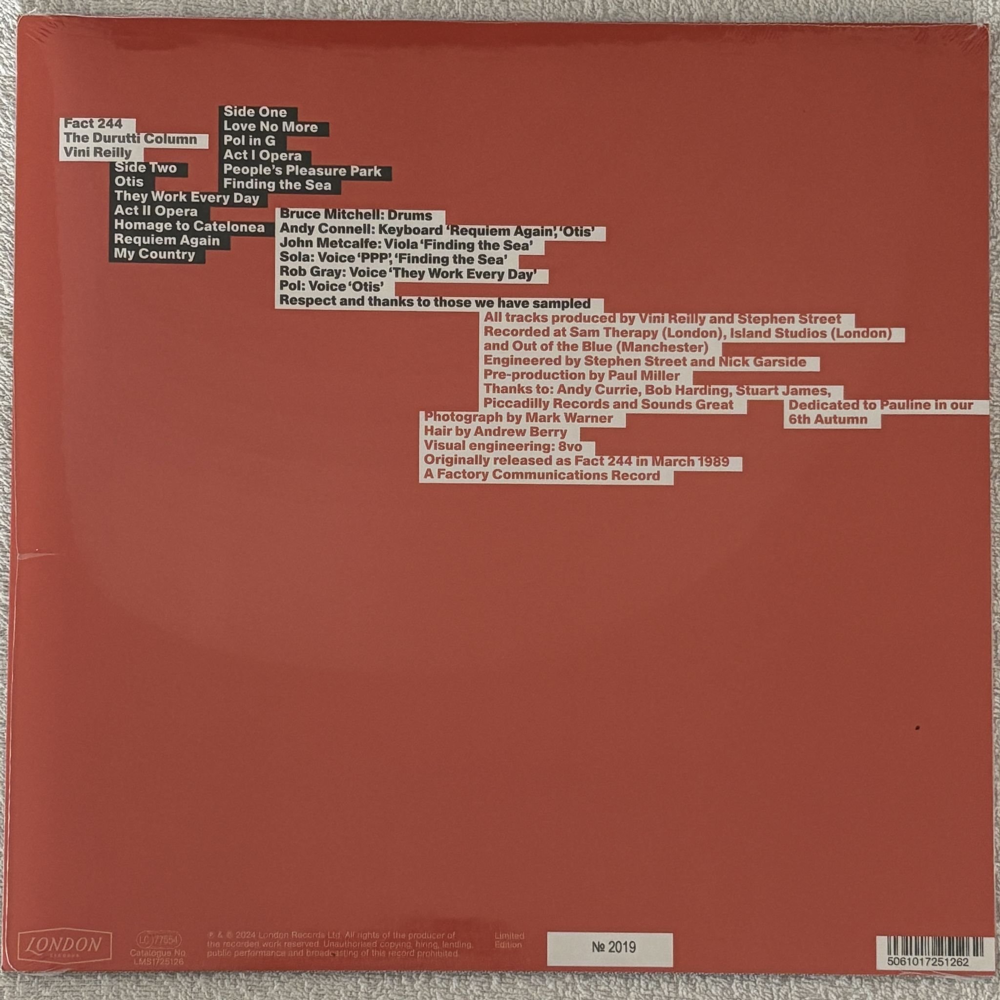 Omslagsbild för skivan THE DURUTTI COLUMN Vini Reilly LP London Records LMS1725126