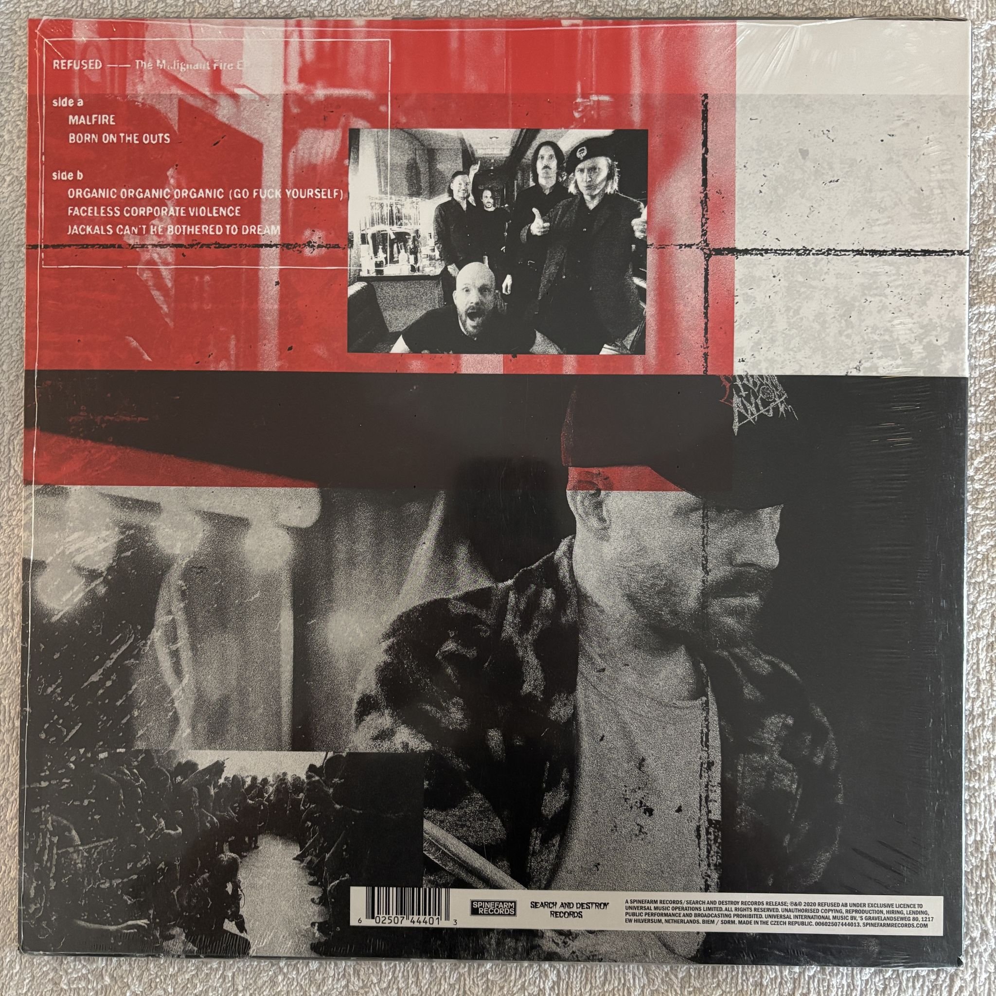 Omslagsbild för skivan REFUSED The Malignant Fire EP LP Spinefarm Records SPINE744401