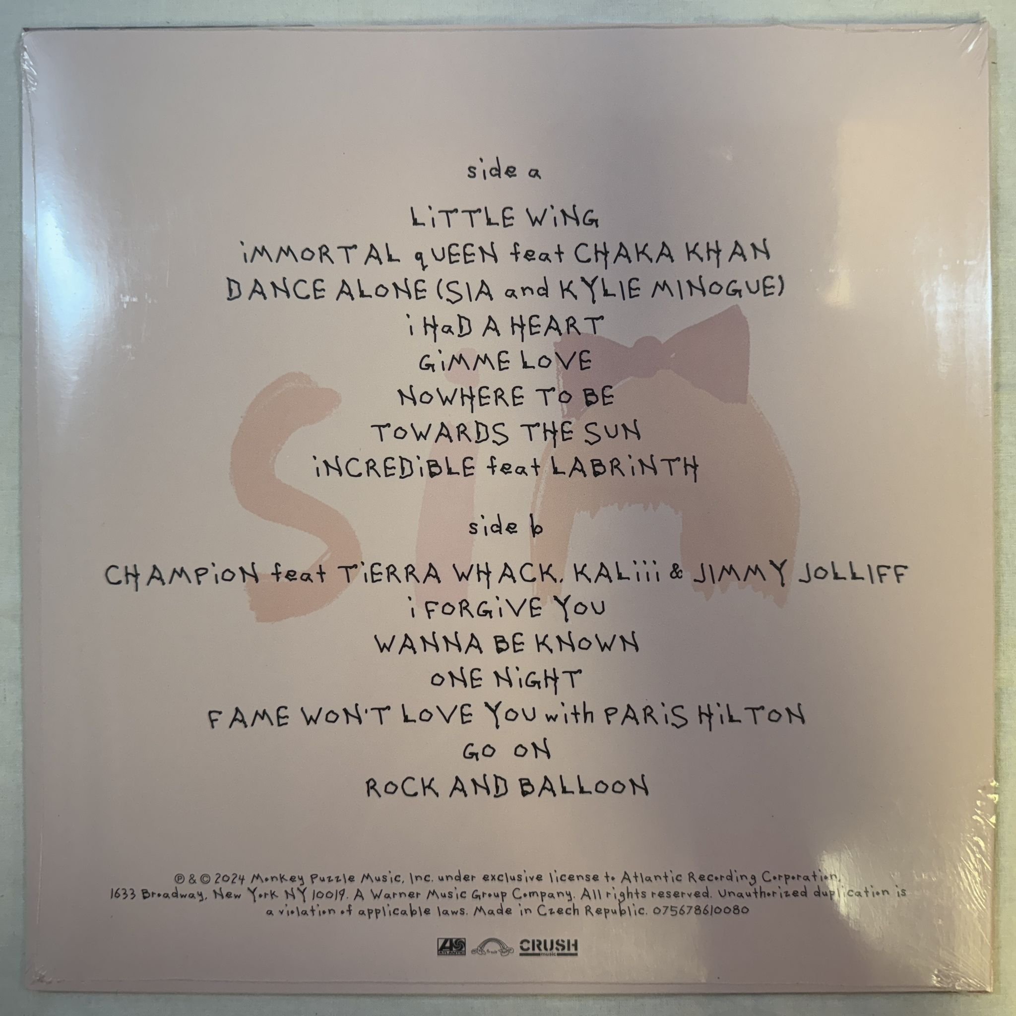 Omslagsbild för skivan SIA reasonable woman LP -2024 075678610080