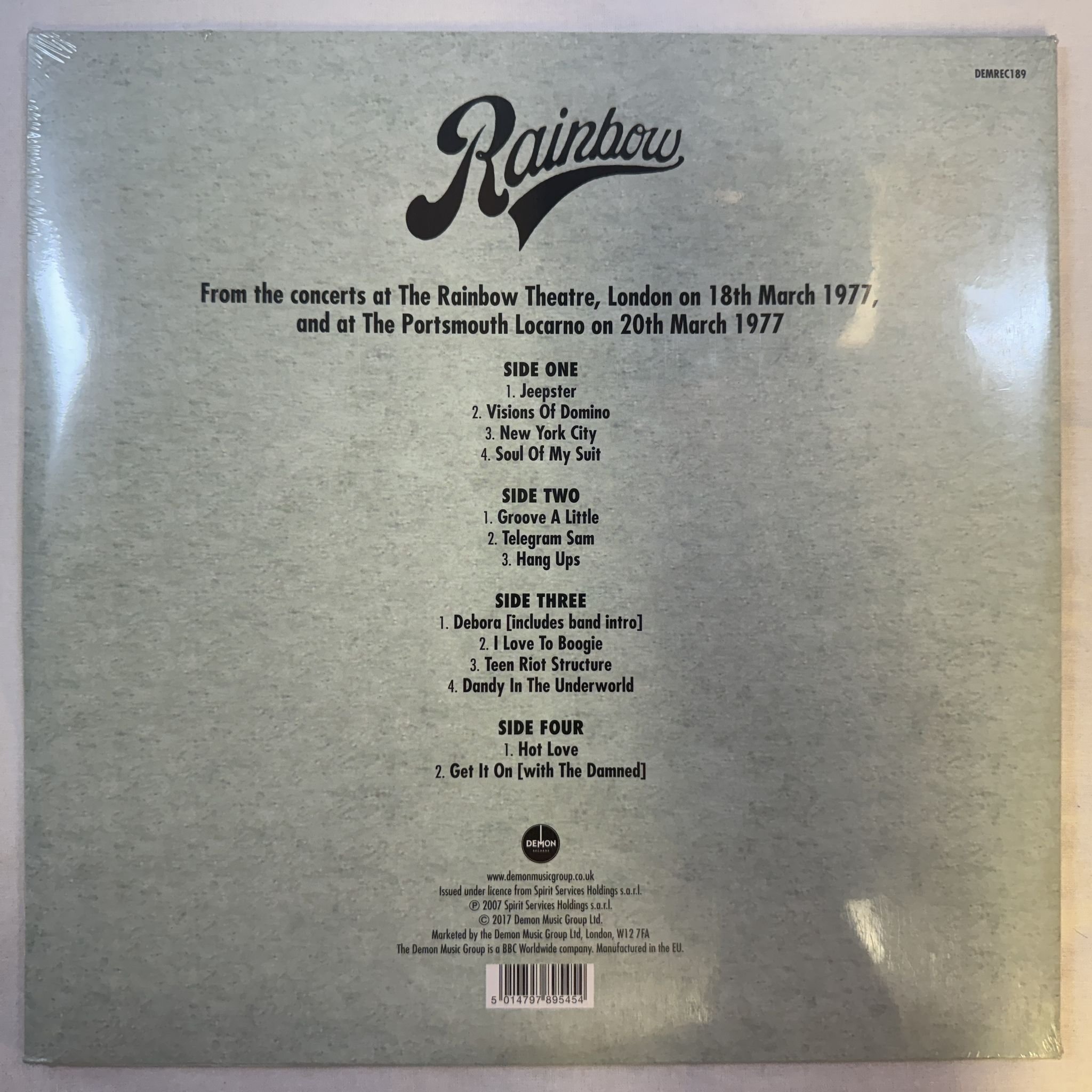 Omslagsbild för skivan MARC BOLAN & T. REX live 1977 40th anniversary edition 2XLP -2017 DEMREC189