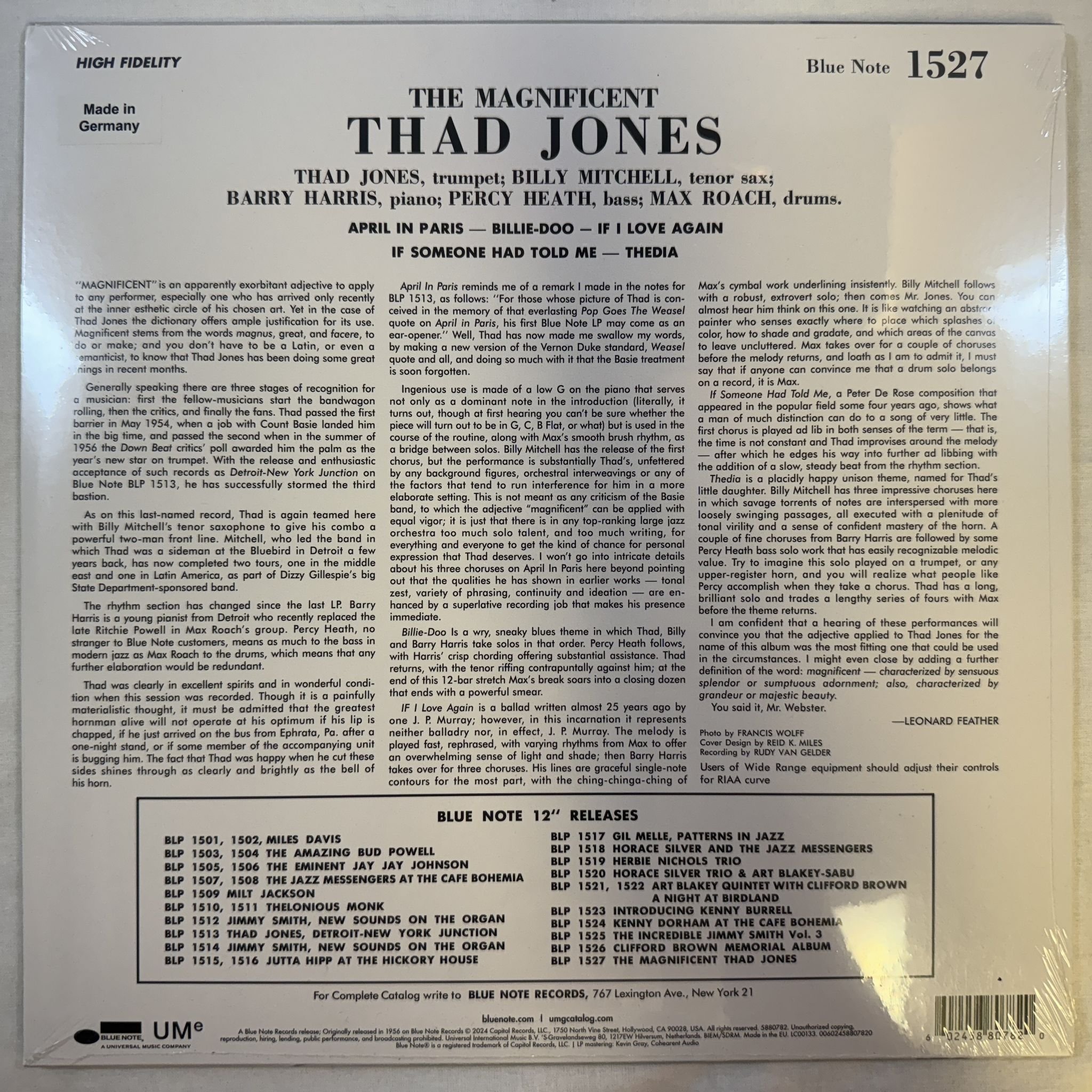 Omslagsbild för skivan THAD JONES the magnificent thad jones LP -2024 Blue Note – 5880782