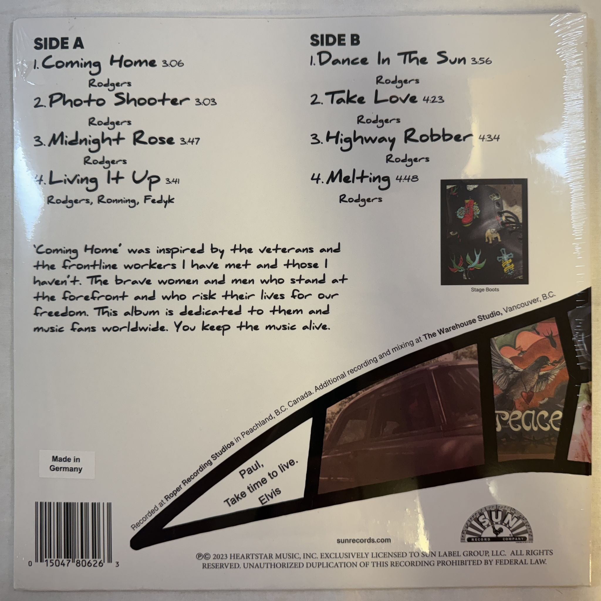 Omslagsbild för skivan PAUL RODGERS midnight rose LP -2023 Sun Record Company – SUN8062