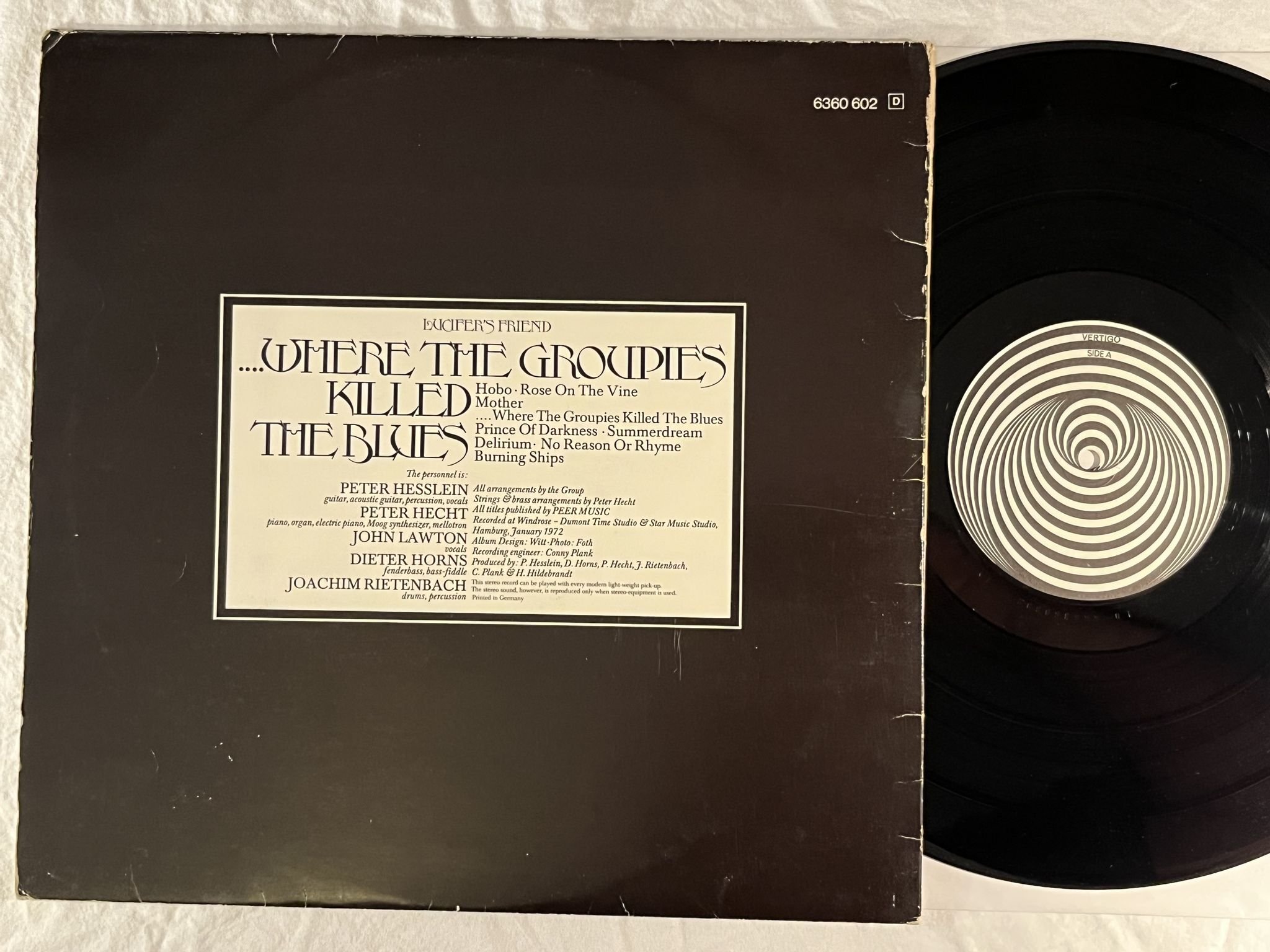 Omslagsbild för skivan LUCIFER'S FRIEND where the groupies killed the blues LP -72 Ger VERTIGO 6360 602