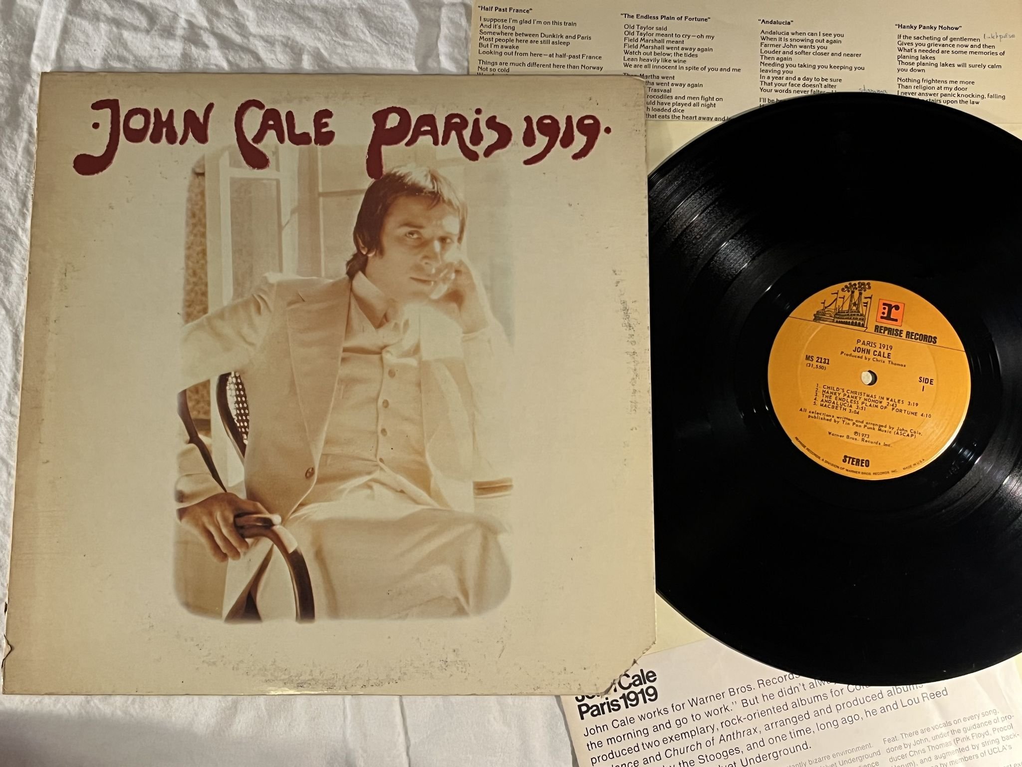Omslagsbild för skivan JOHN CALE Paris 1919 LP -73 US REPRISE MS 2131
