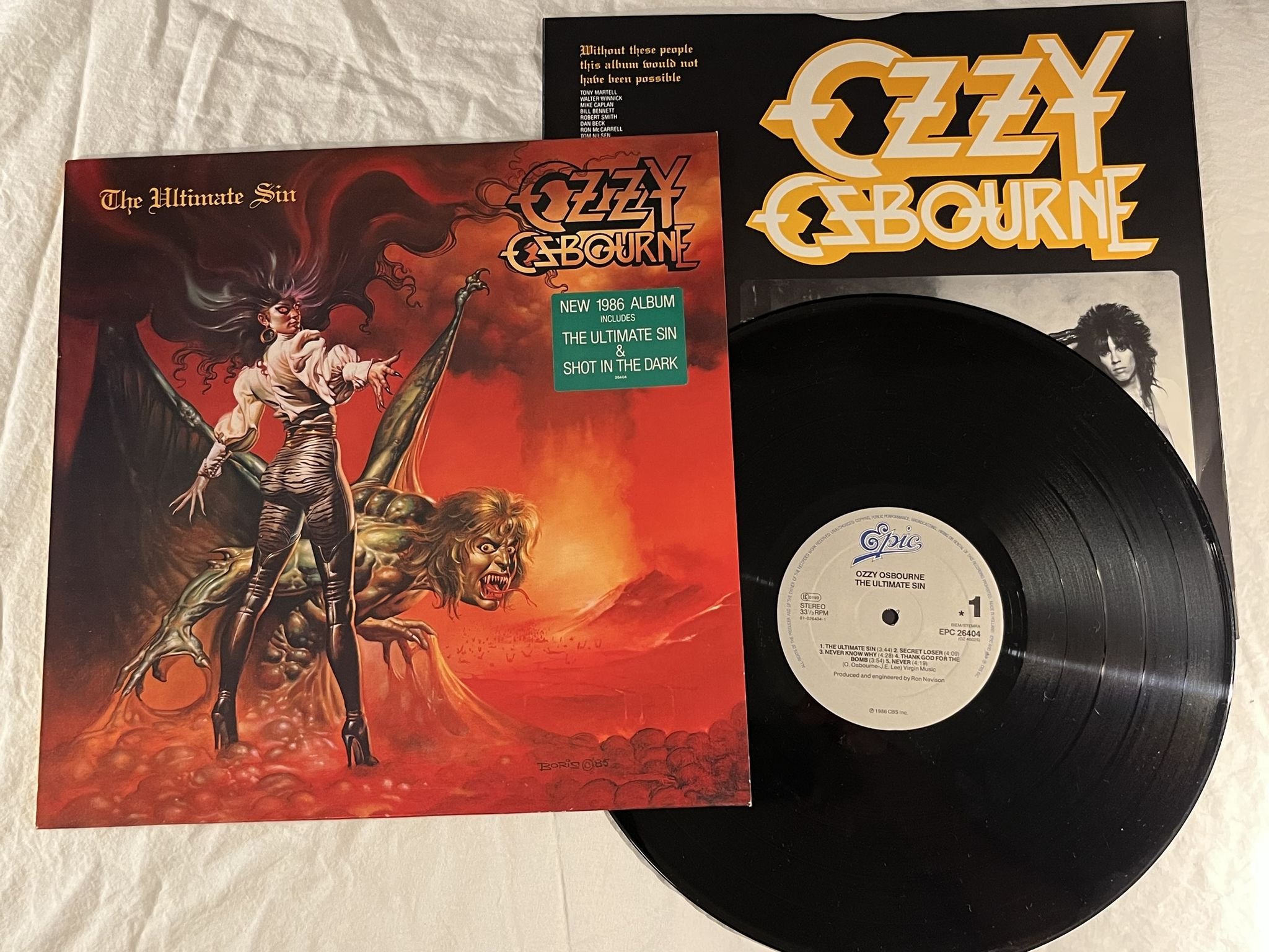 Omslagsbild för skivan OZZY OSBOURNE the ultimate sin LP -86 Hol EPIC EPC 26404