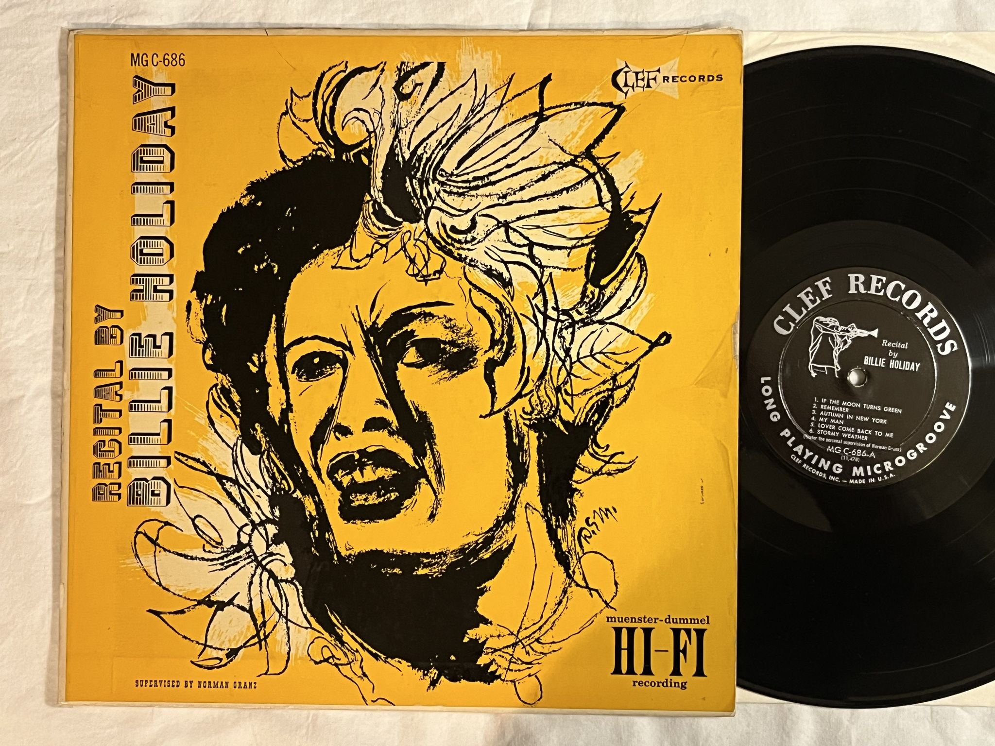 Omslagsbild för skivan BILLIE HOLIDAY recital by LP -56 US CLEF MG C-686 *** Amazing Classic ***