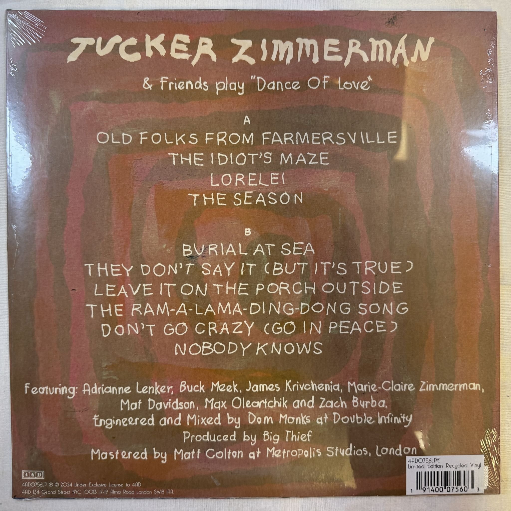 Omslagsbild för skivan TUCKER ZIMMERMAN dance of love LP -2024 4AD – 4AD0756LPE
