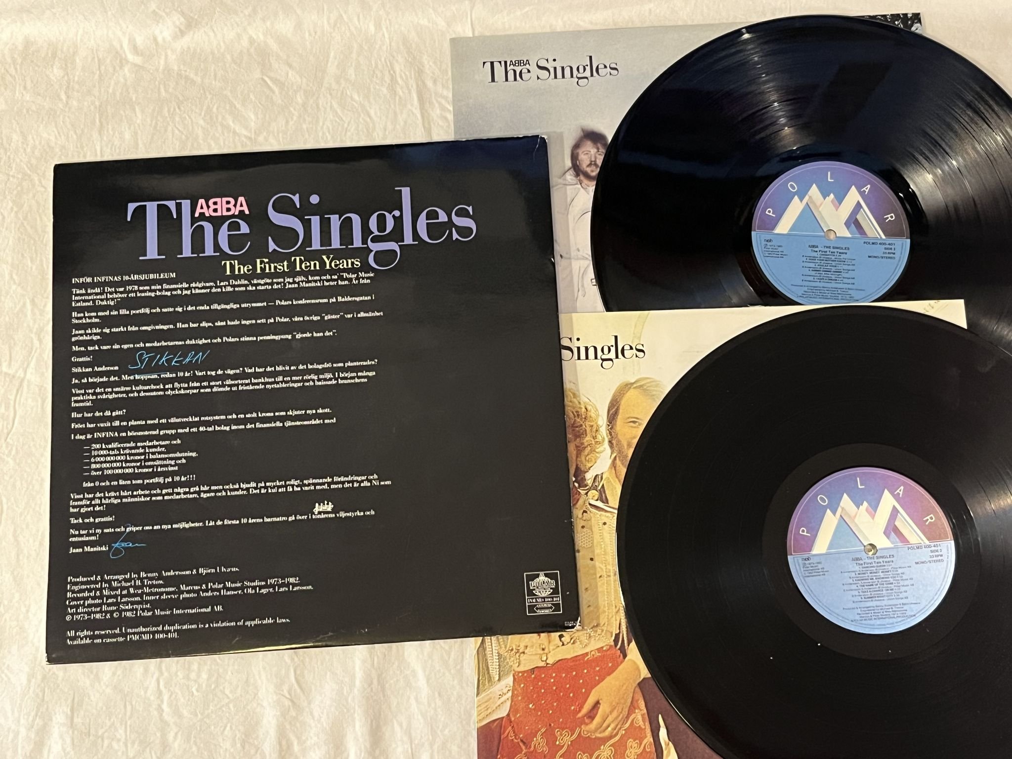 Omslagsbild för skivan ABBA The Singles 2xLP -82 POLAR POLMD 400-401 *** RARE PROMO ***