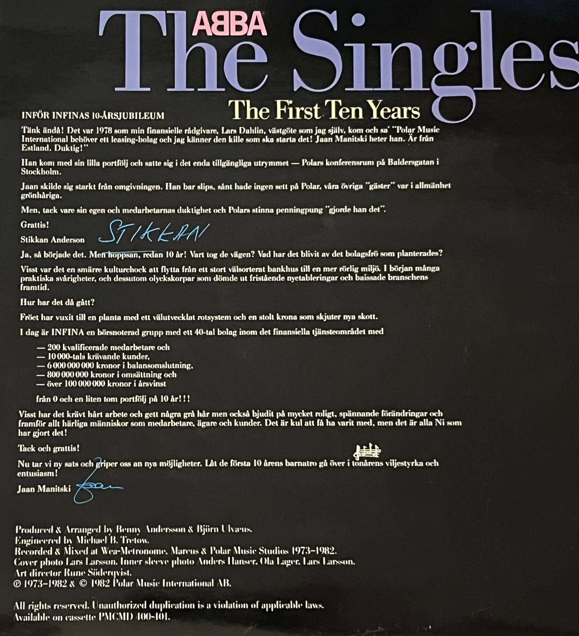 Omslagsbild för skivan ABBA The Singles 2xLP -82 POLAR POLMD 400-401 *** RARE PROMO ***