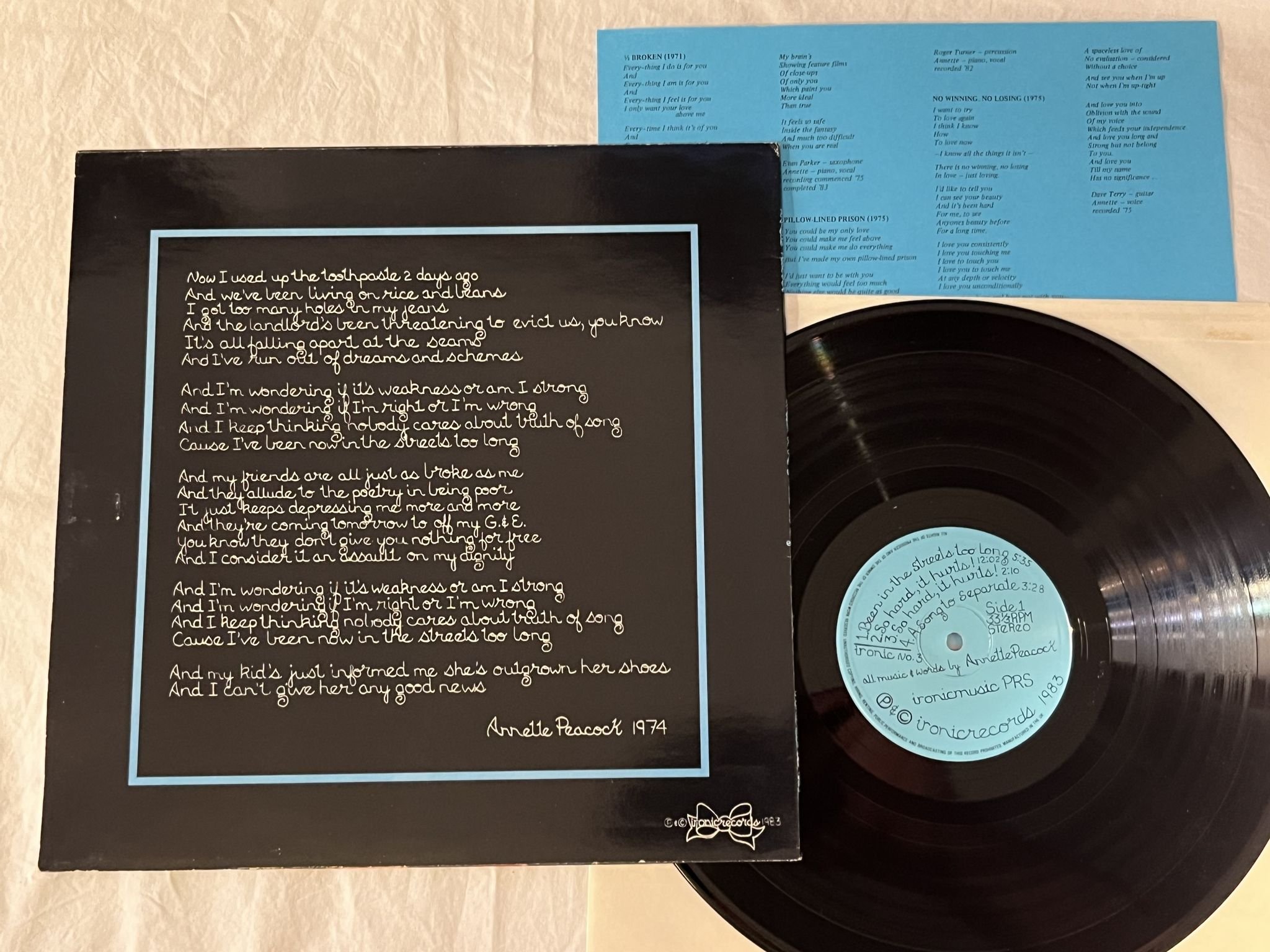 Omslagsbild för skivan ANNETTE PEACOCK Been In The Streets Too Long LP -83 UK IRONIC No 3