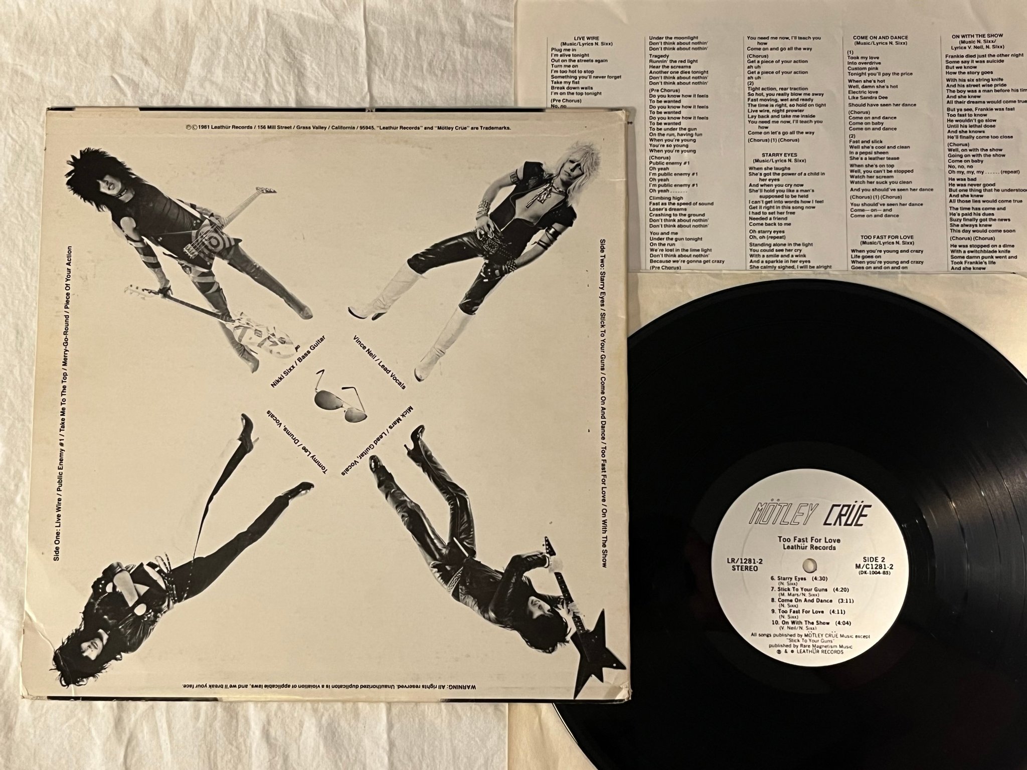 Omslagsbild för skivan MÖTLEY CRÜE Too Fast For Love LP -81 US LEATHÜR LR/1281-2 ** RARE 2ND PRESS **