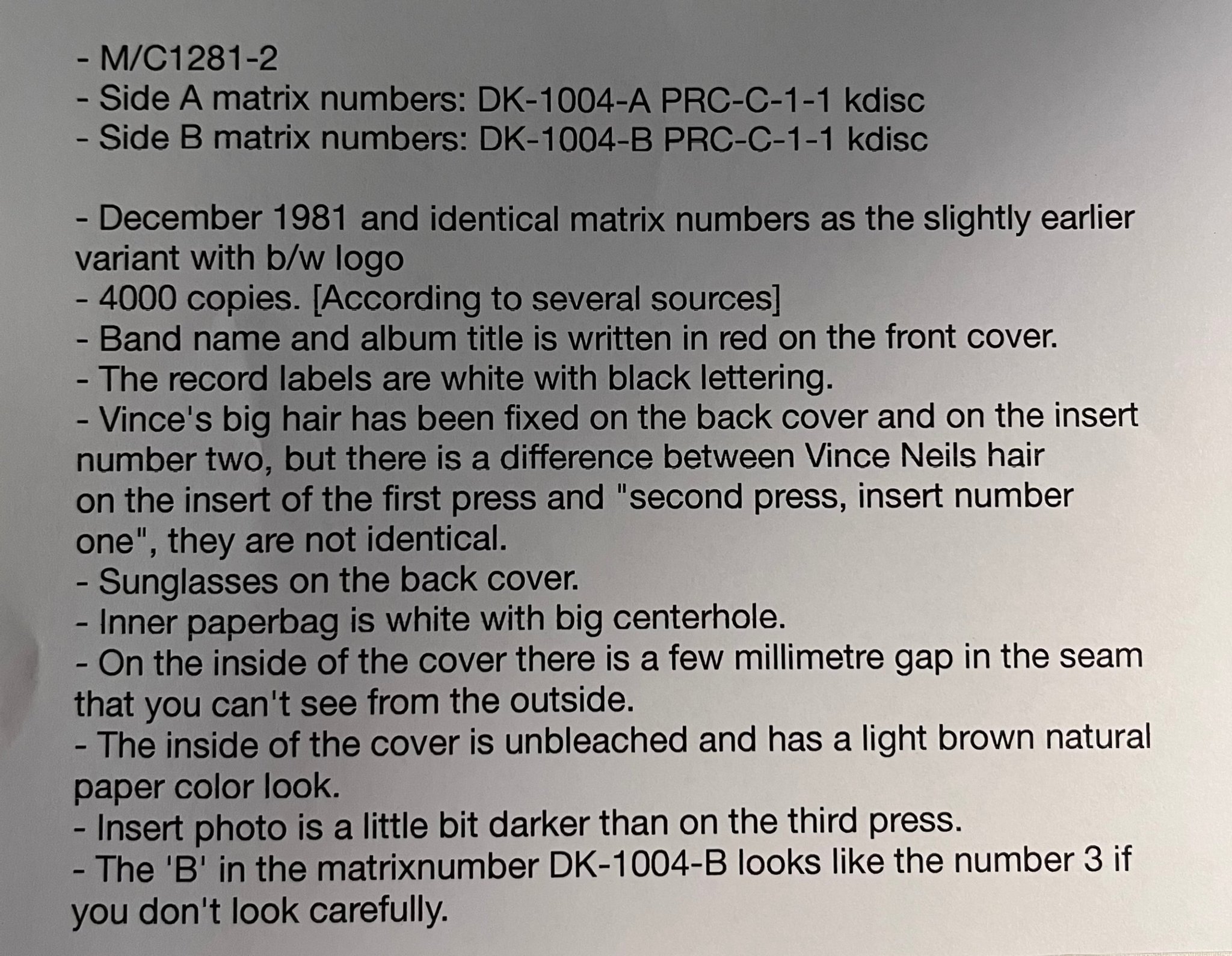 Omslagsbild för skivan MÖTLEY CRÜE Too Fast For Love LP -81 US LEATHÜR LR/1281-2 ** RARE 2ND PRESS **