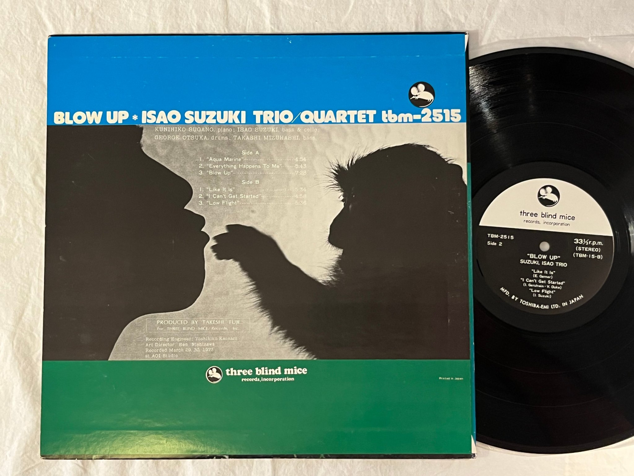 Omslagsbild för skivan ISAO SUZUKI TRIO blow up LP -76 Japan TBM-2515