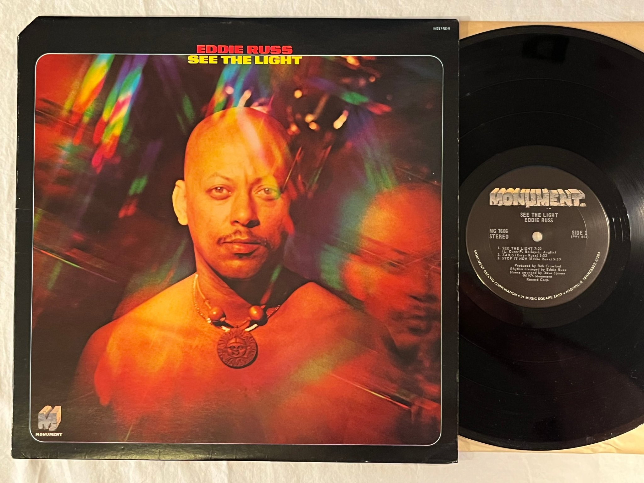 Omslagsbild för skivan EDDIE RUSS see the light LP -76 US MONUMENT MG 7606 ** jazz-funk **