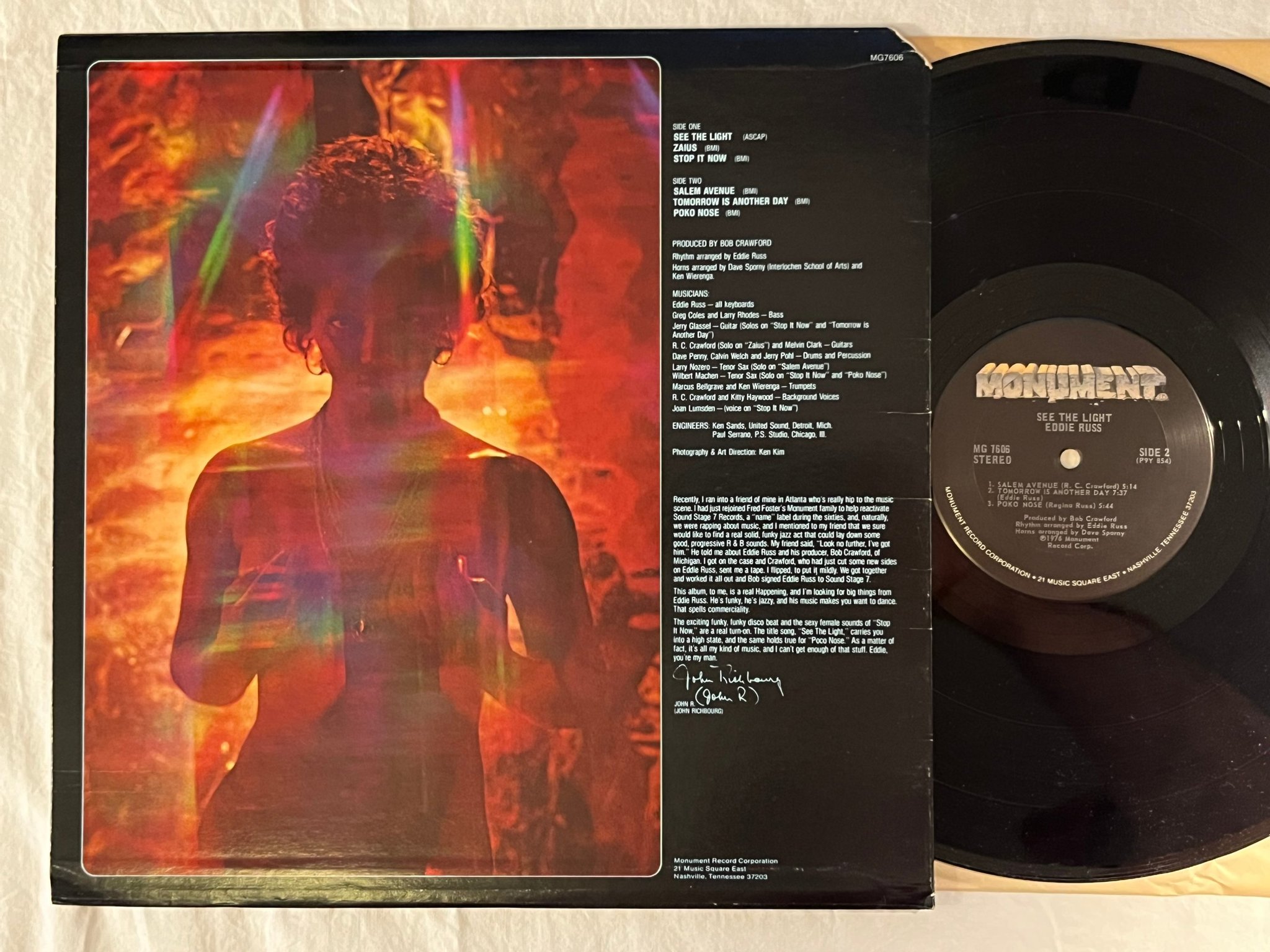 Omslagsbild för skivan EDDIE RUSS see the light LP -76 US MONUMENT MG 7606 ** jazz-funk **