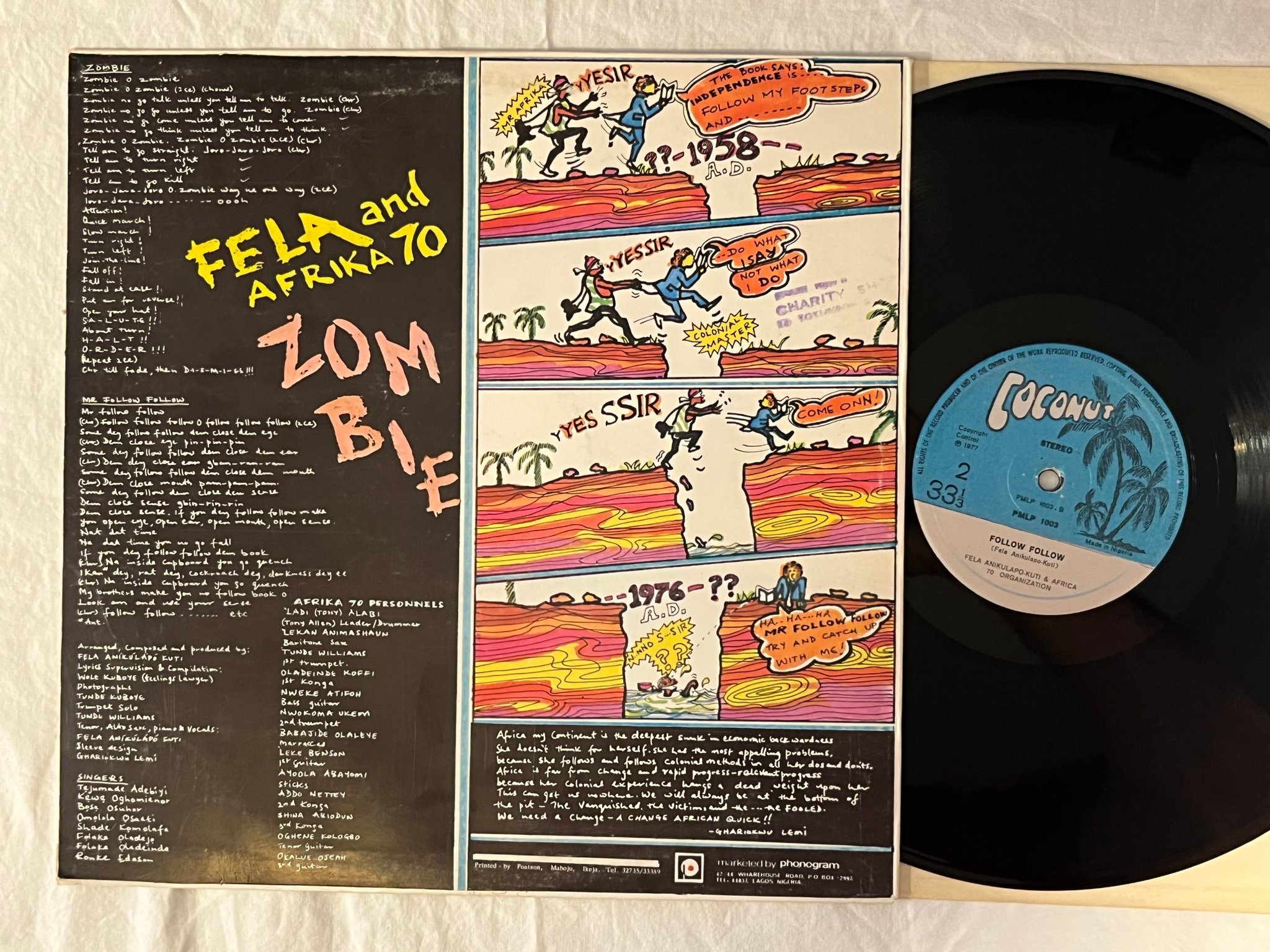 Omslagsbild för skivan FELA KUTI Zombie LP -77 Nigeria COCONUT PMLP 1003 *** MEGA RARE AFRO BEAT ***