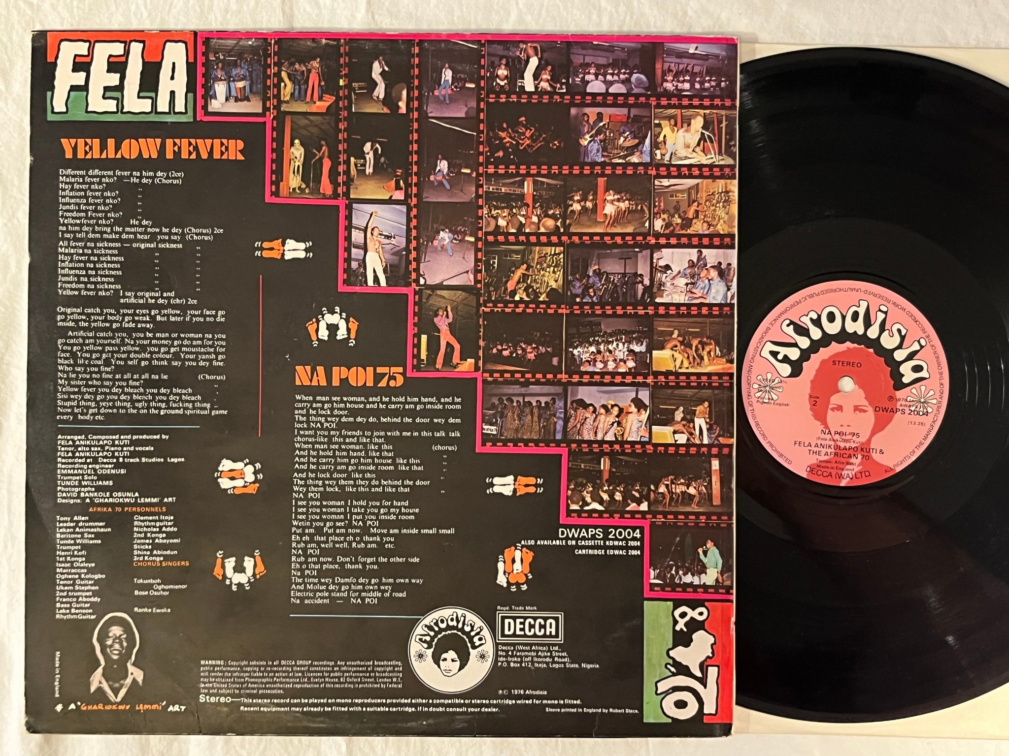 Omslagsbild för skivan FELA KUTI Yellow Fever LP -76 Nigeria AFRODISIA DWAPS 2004 *** MEGA RARE ***