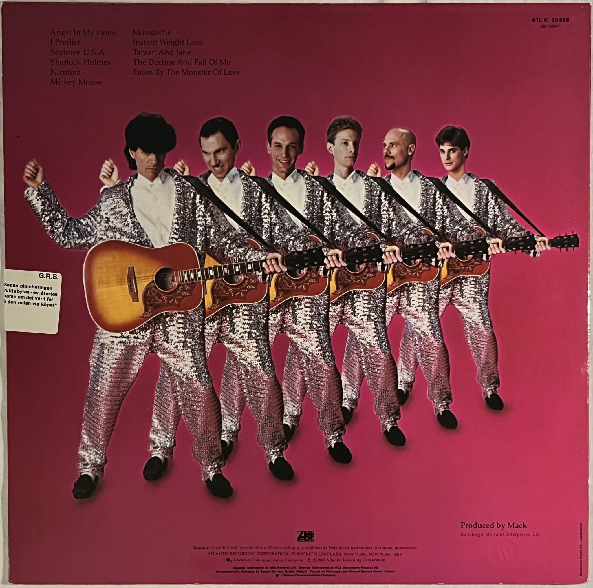 Omslagsbild för skivan SPARKS Angst In My Pants LP -82 Ger ATLANTIC ATL K 50888 ** plomberat omslag **