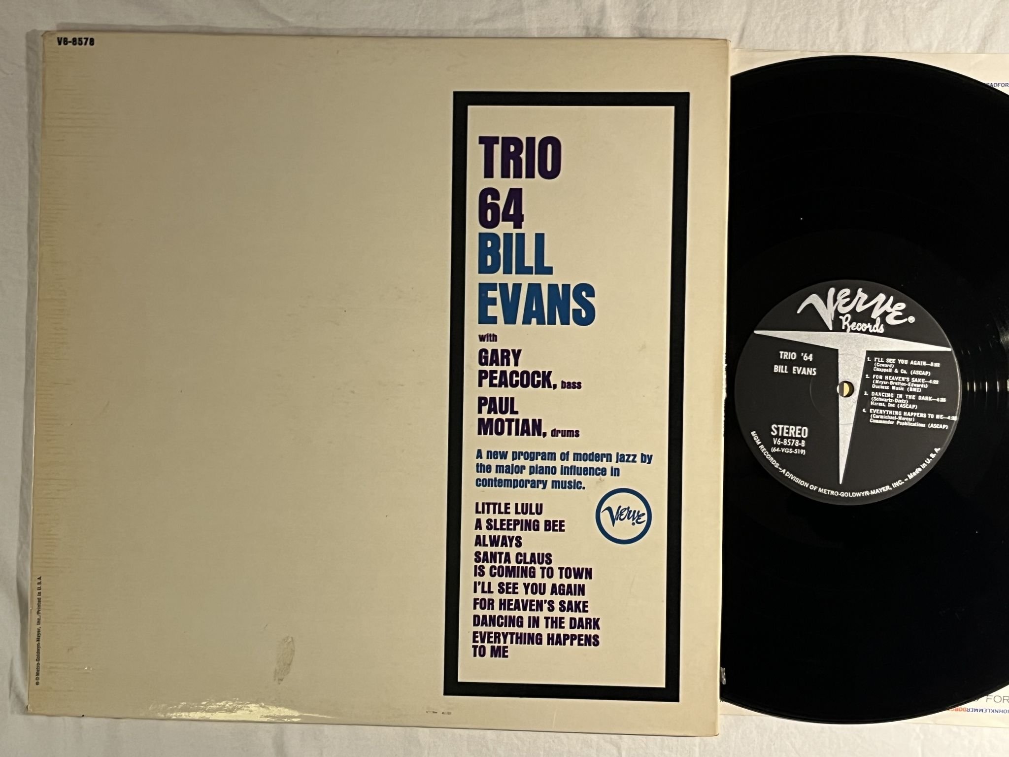 Omslagsbild för skivan BILL EVANS trio 64 LP -64 US VERVE V6/8578