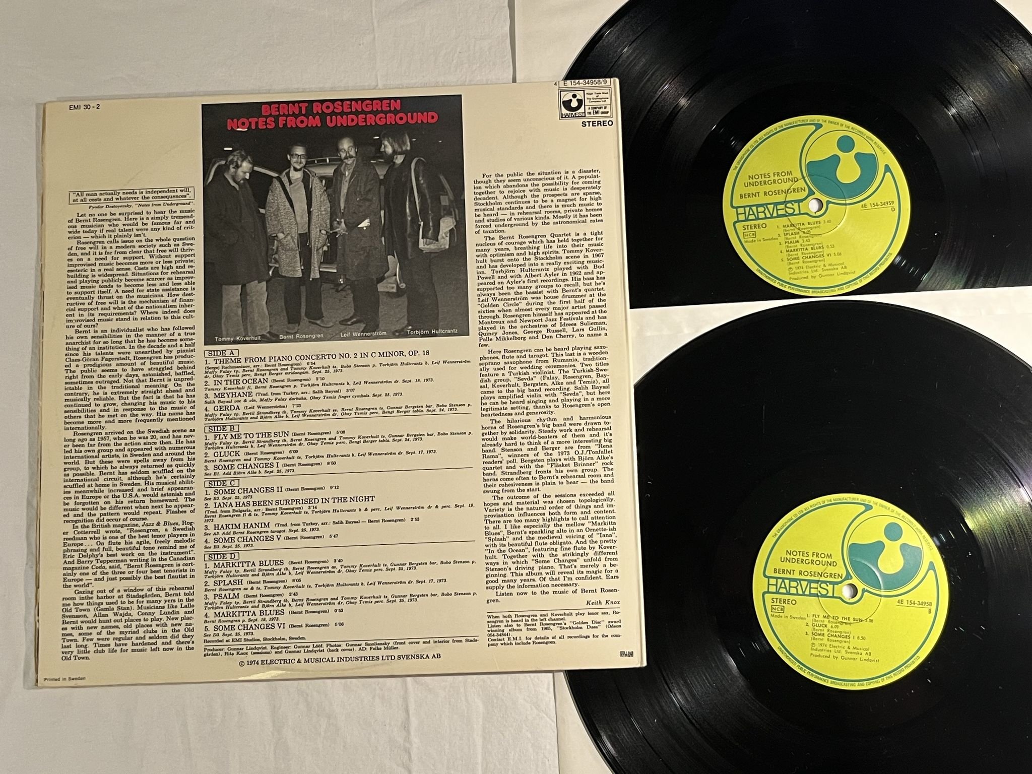 Omslagsbild för skivan BERNT ROSENGREN notes from the underground 2xLP -74 HARVEST * AVANTGARDE JAZZ *