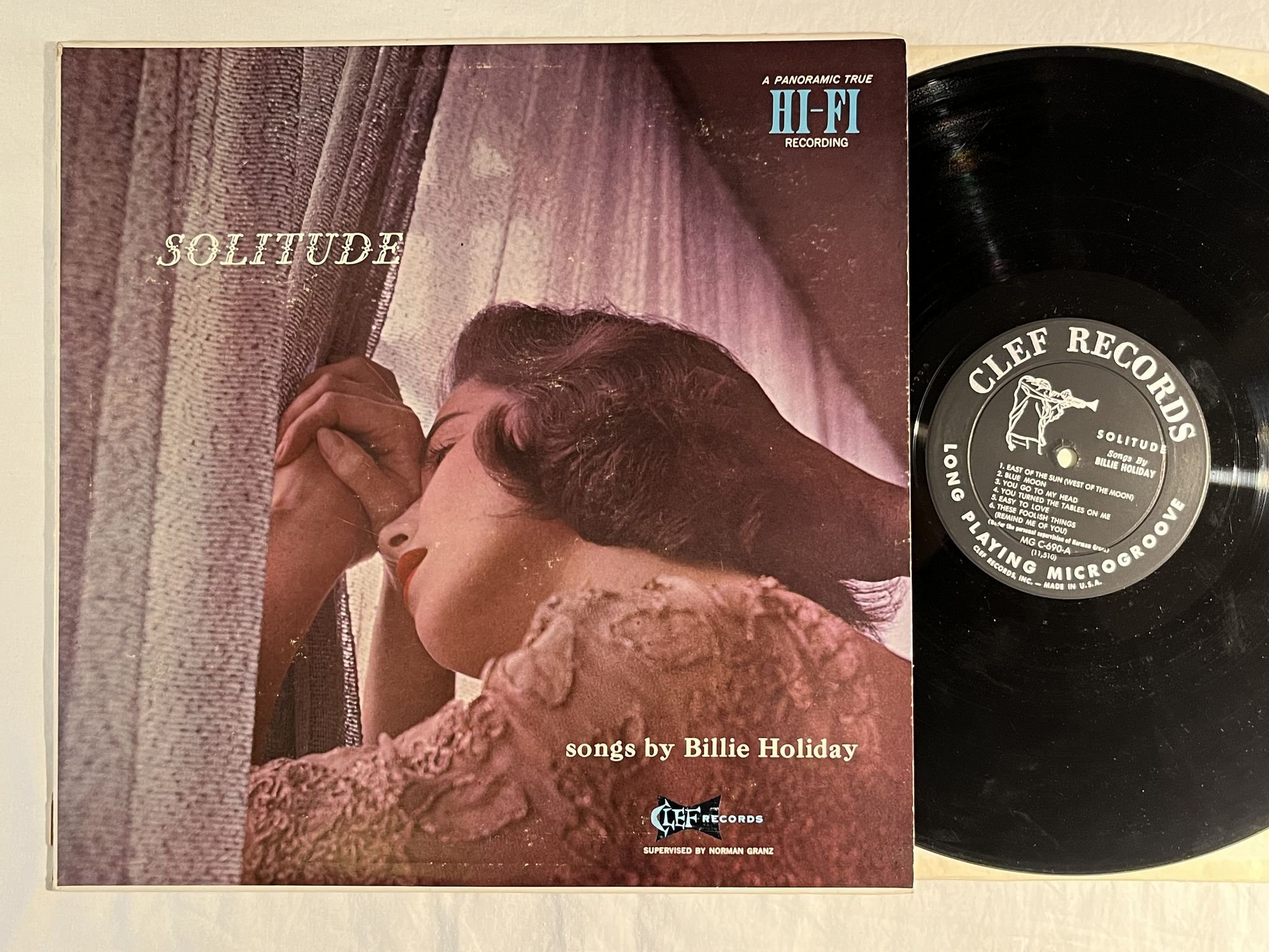 Omslagsbild för skivan BILLIE HOLIDAY solitude LP -56 US CLEF RECORDS MGC 690 ** CLASSIC **