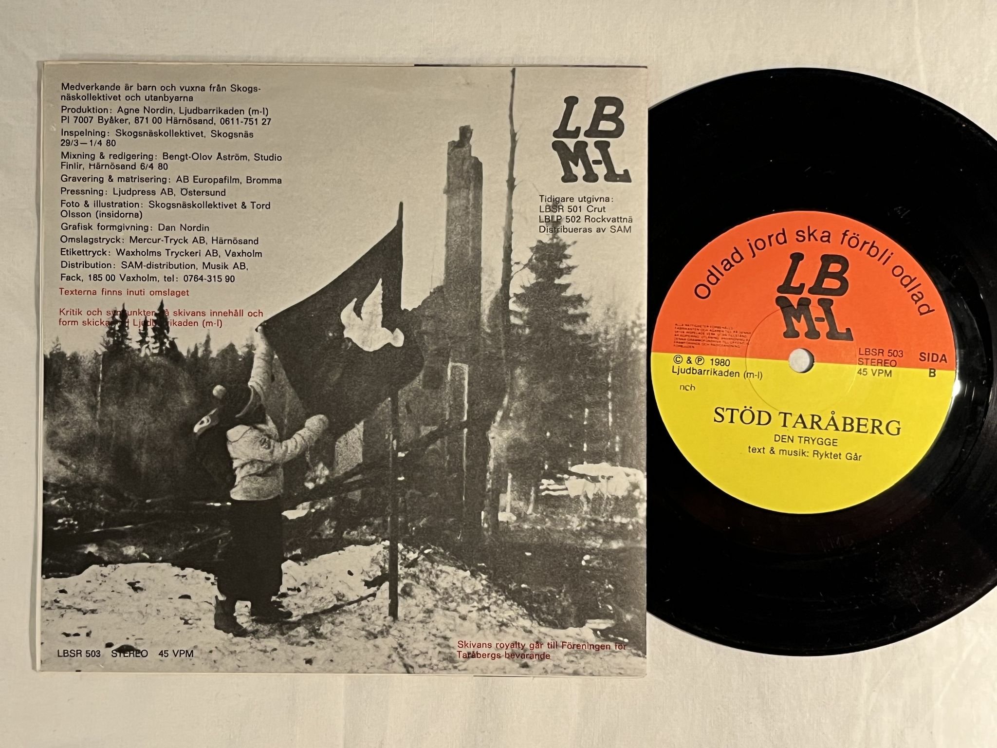 Omslagsbild för skivan SKOGNÄSKOLLEKTIVET odlad jord ska förbli odlad 7" -80 LJUDBARRIKADEN LBSR 503