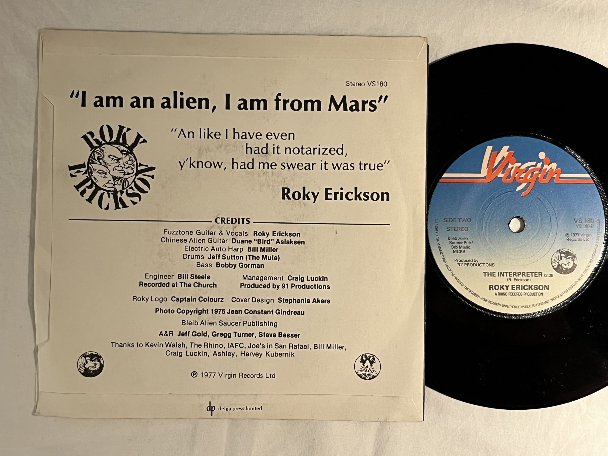 Omslagsbild för skivan ROKY ERICKSON bermuda 7" -77 UK VIRGIN VS 180