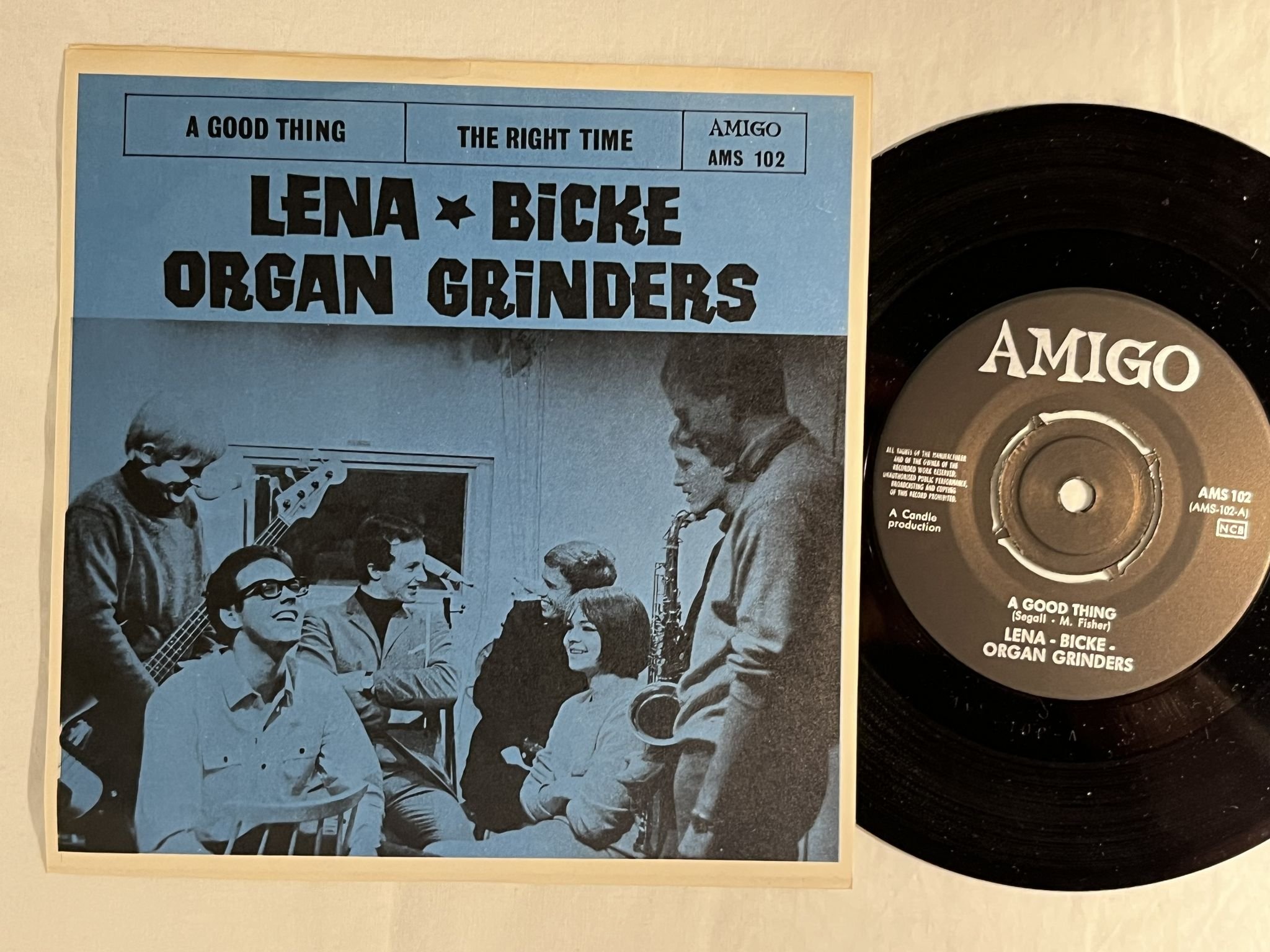 Omslagsbild för skivan LENA - BICKE - ORGAN GRINDERS A Good Thing 7" -66 Swe AMIGO AMS 102 ** RARE **
