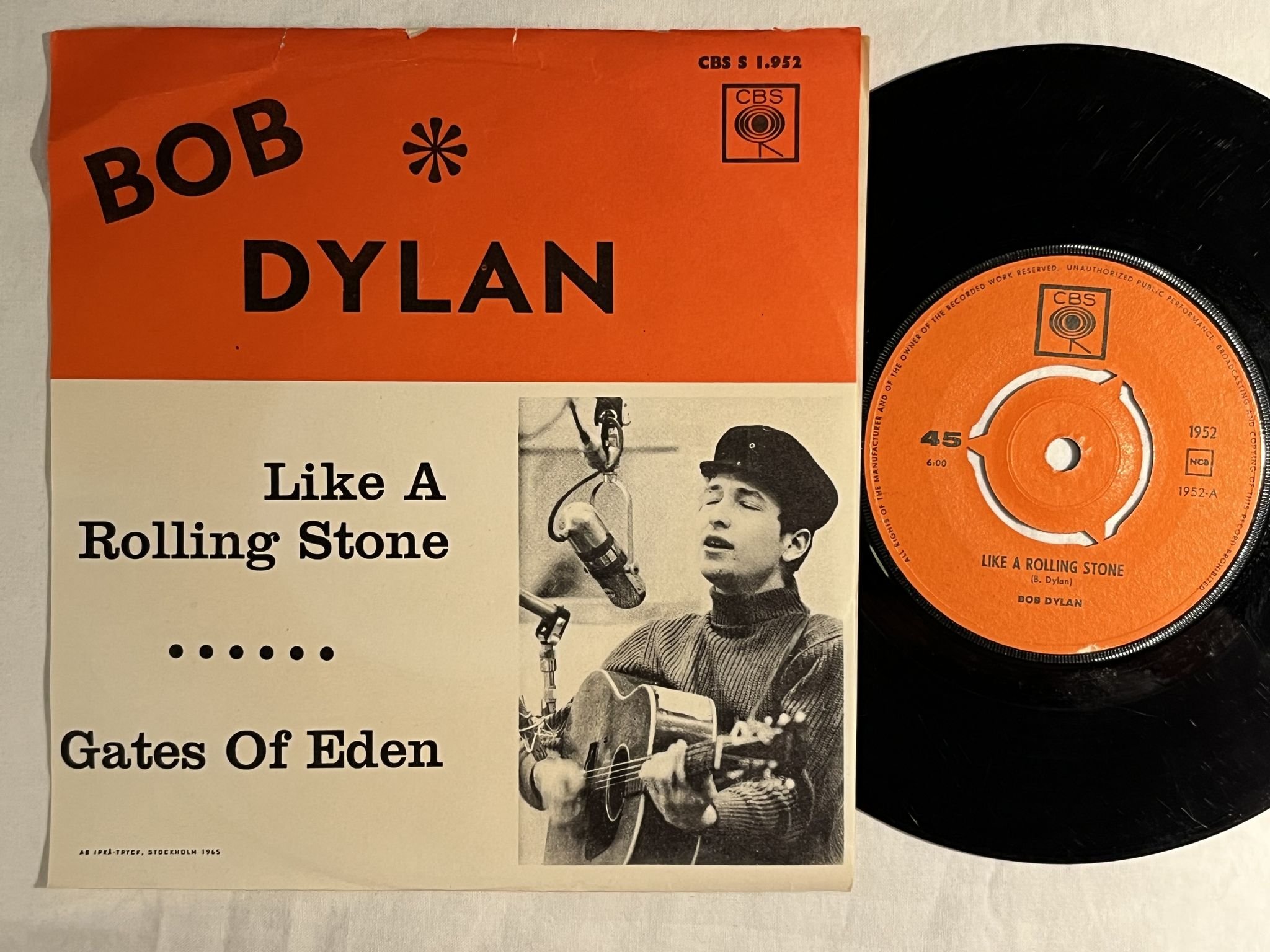 Omslagsbild för skivan BOB DYLAN like a rolling stone 7" -65 Swe CBS 1952