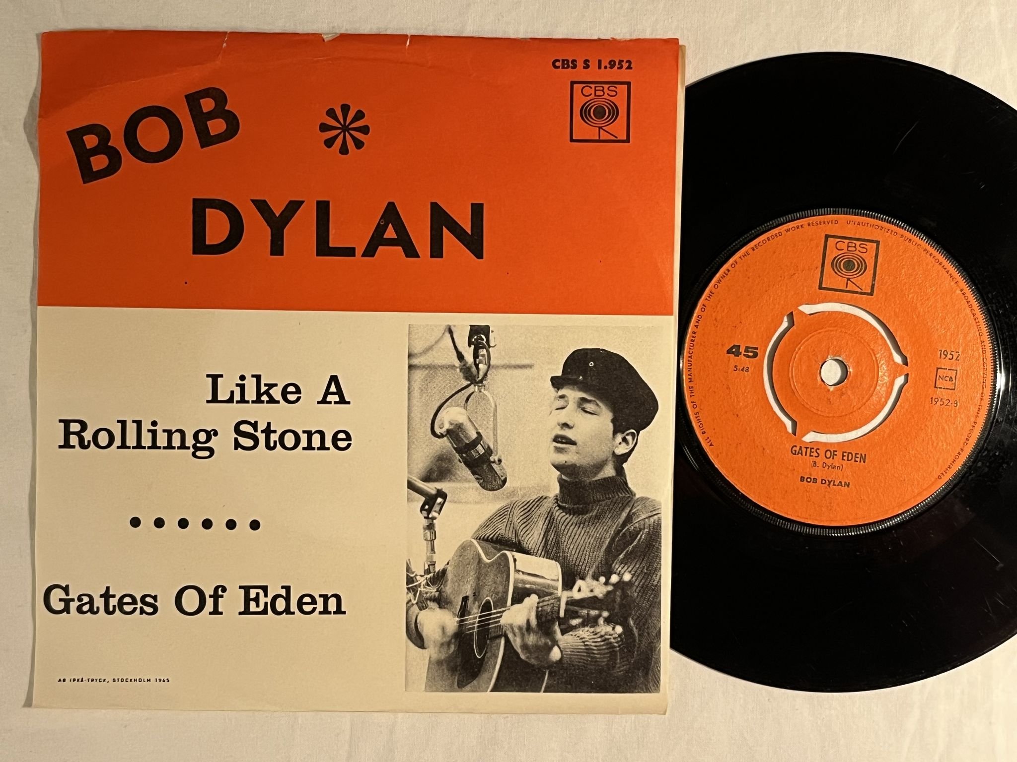Omslagsbild för skivan BOB DYLAN like a rolling stone 7" -65 Swe CBS 1952
